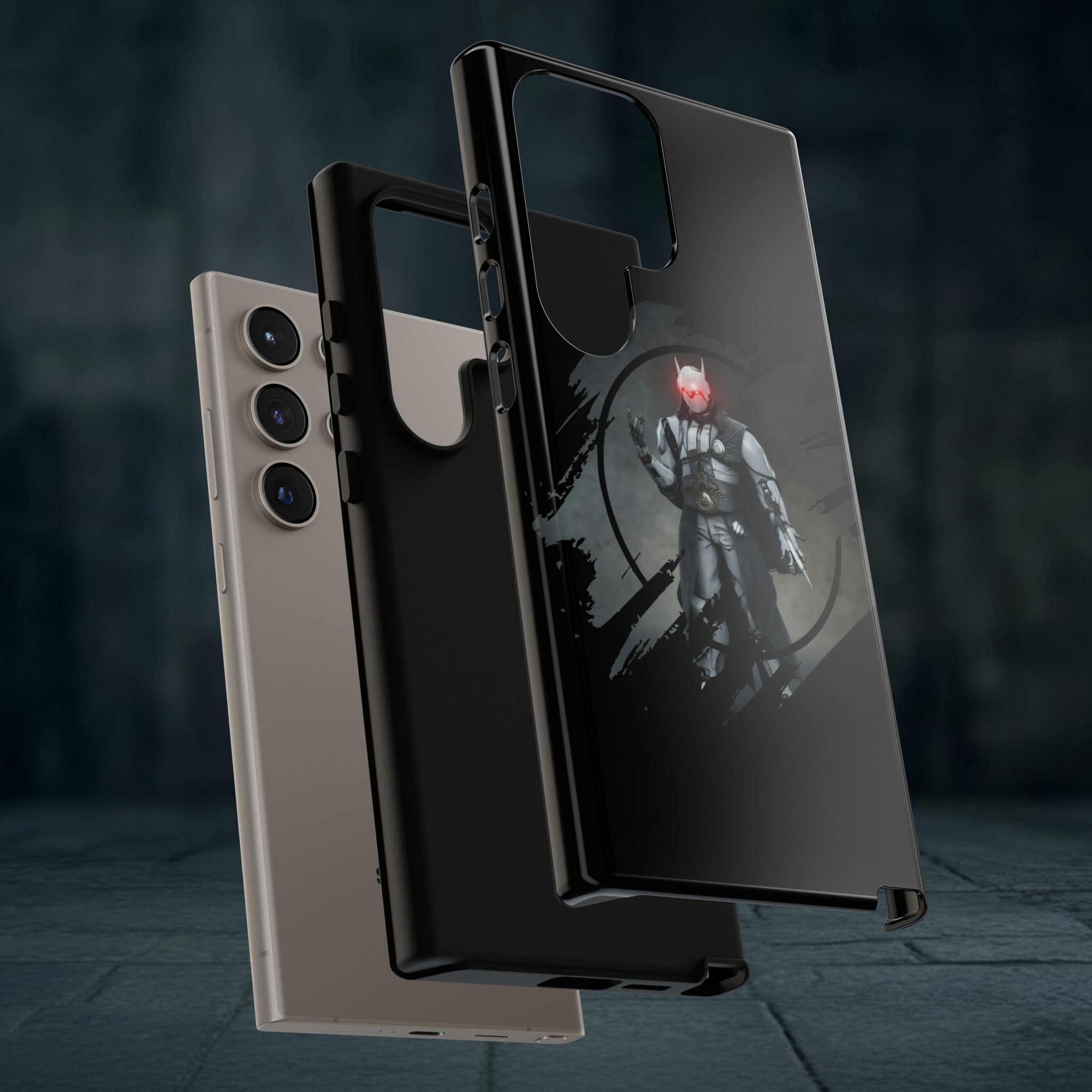 Galaxy Warrior Tough Phone Case — Dark Sci‑Fi Armor with Red Helm