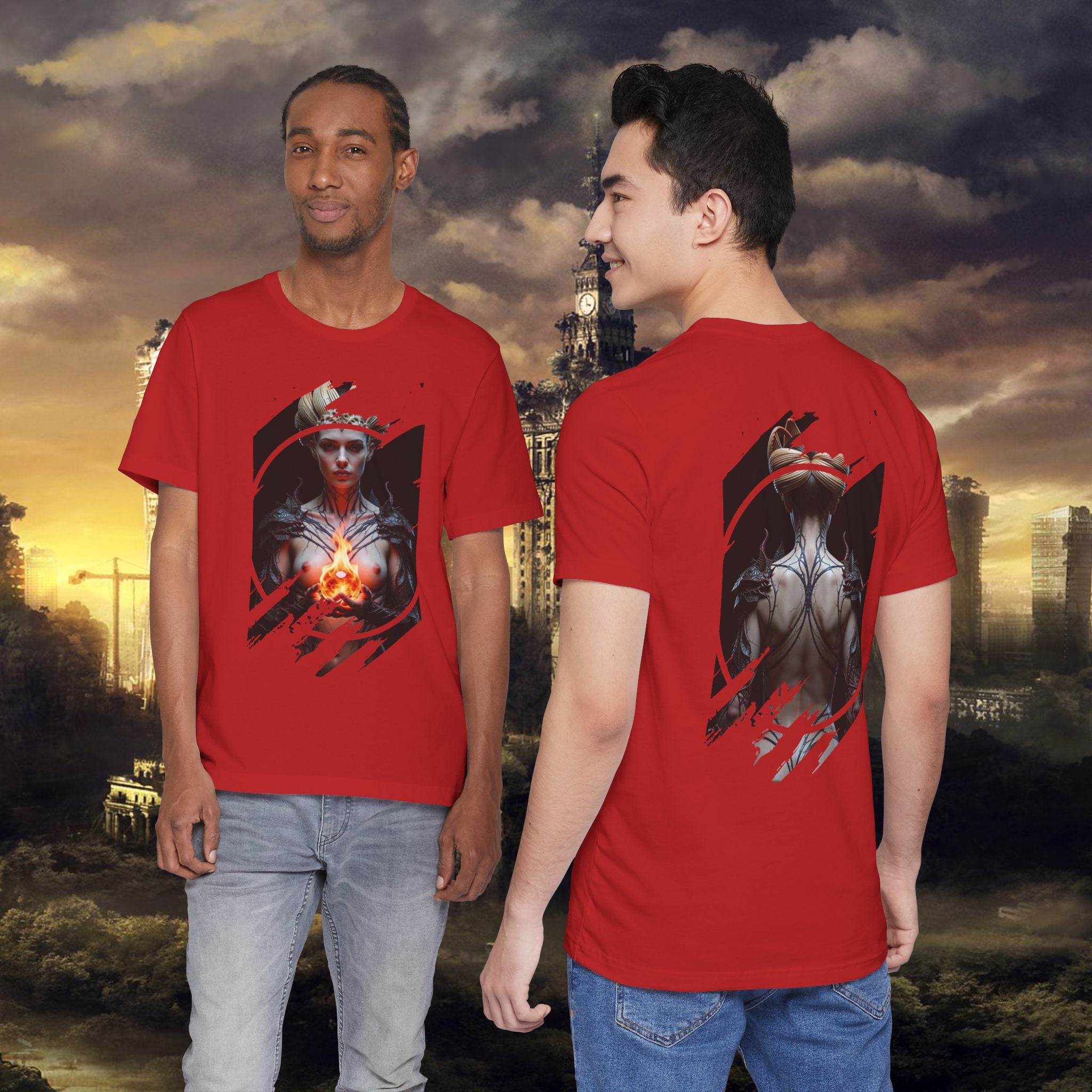 Dark Sorceress T‑Shirt — Fantasy Magic Witch Tee with Fiery Heart - Alexia Ashford