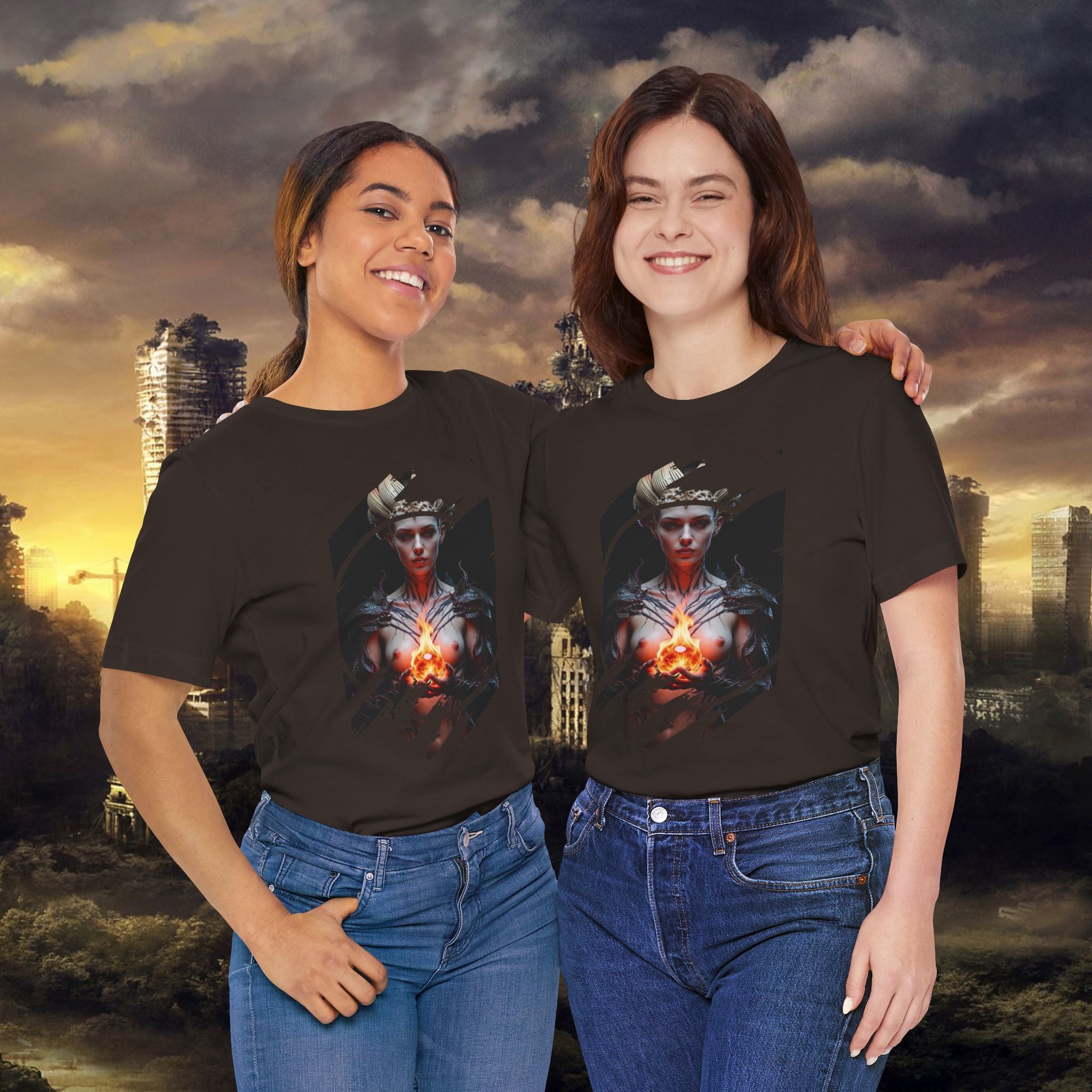 Dark Sorceress T‑Shirt — Fantasy Magic Witch Tee with Fiery Heart - Alexia Ashford
