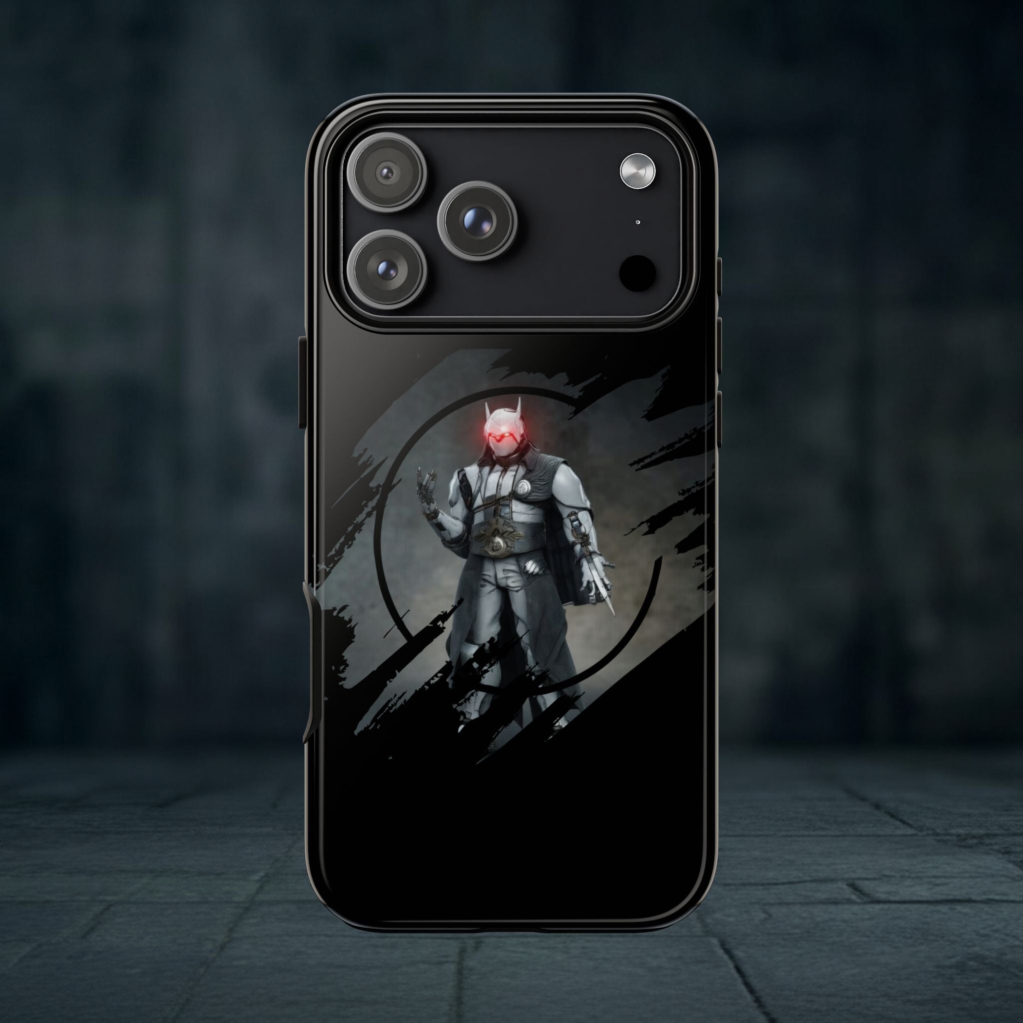 Galaxy Warrior Tough Phone Case — Dark Sci‑Fi Armor with Red Helm