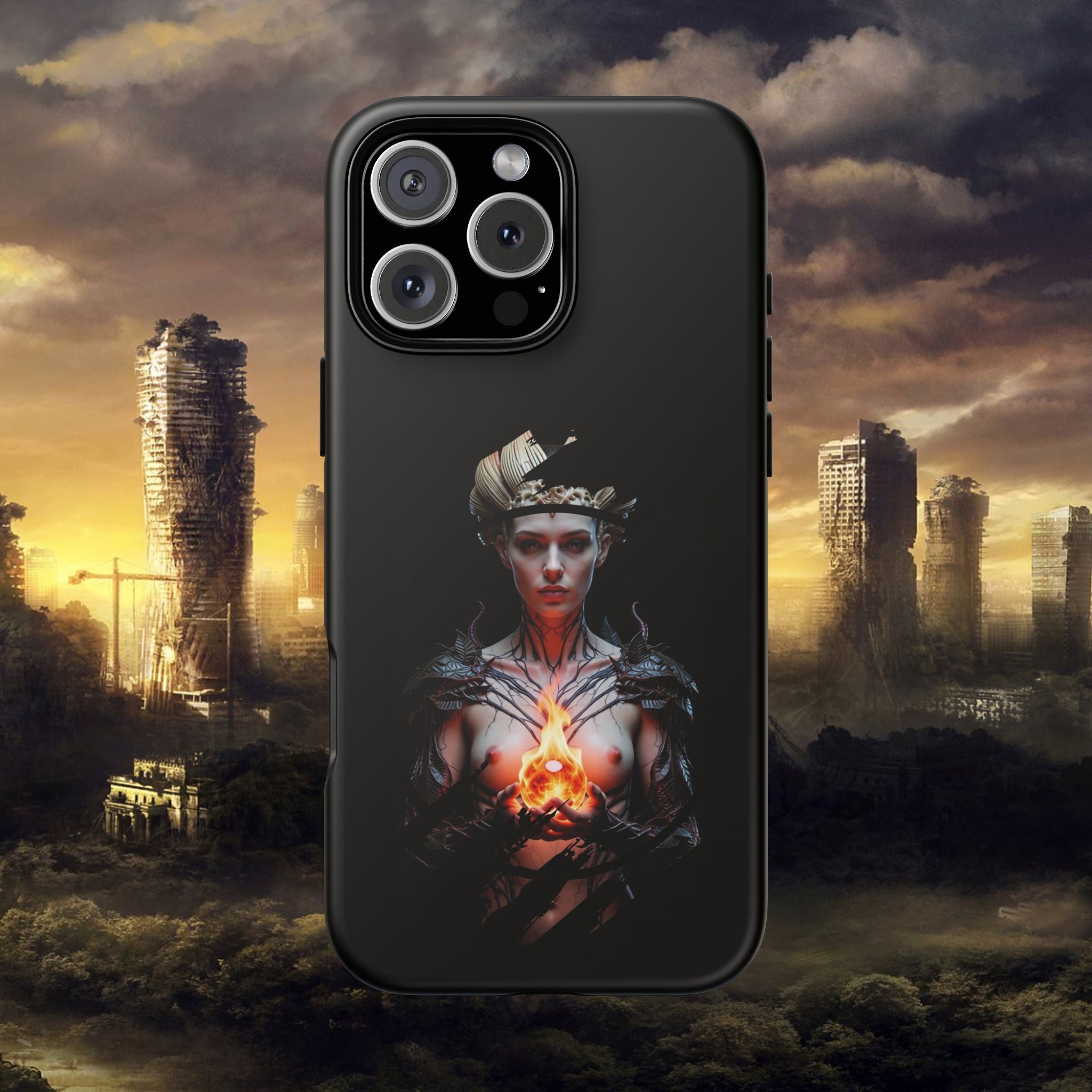 Fantasy Sorceress Phone Case — Dark Magic Mage with Fiery Orb Tough Case - Alexia Ashford