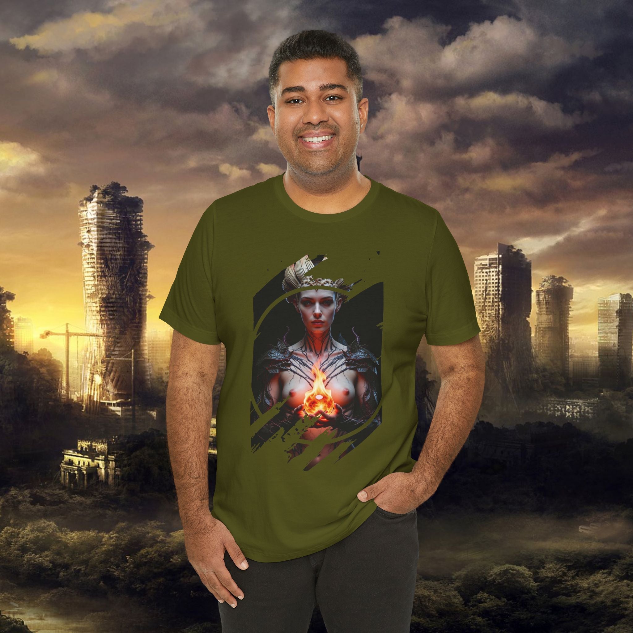 Dark Sorceress T‑Shirt — Fantasy Magic Witch Tee with Fiery Heart - Alexia Ashford