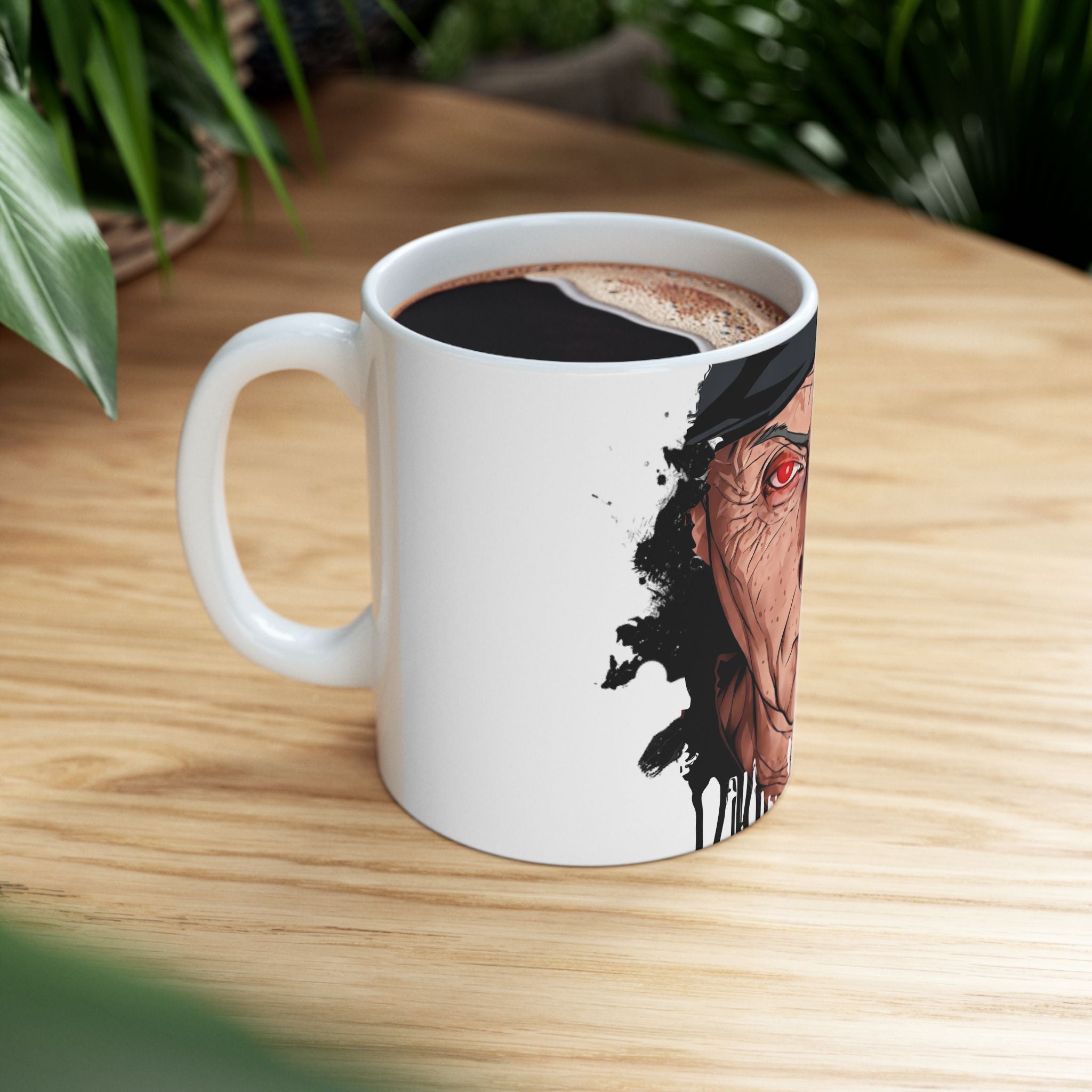Split Face Cyborg vs Mutant Mug — Sci‑Fi Half‑Human Red Eye Ceramic Coffee Cup (11oz/15oz) JIGSAW Y WESKER - JIGWES