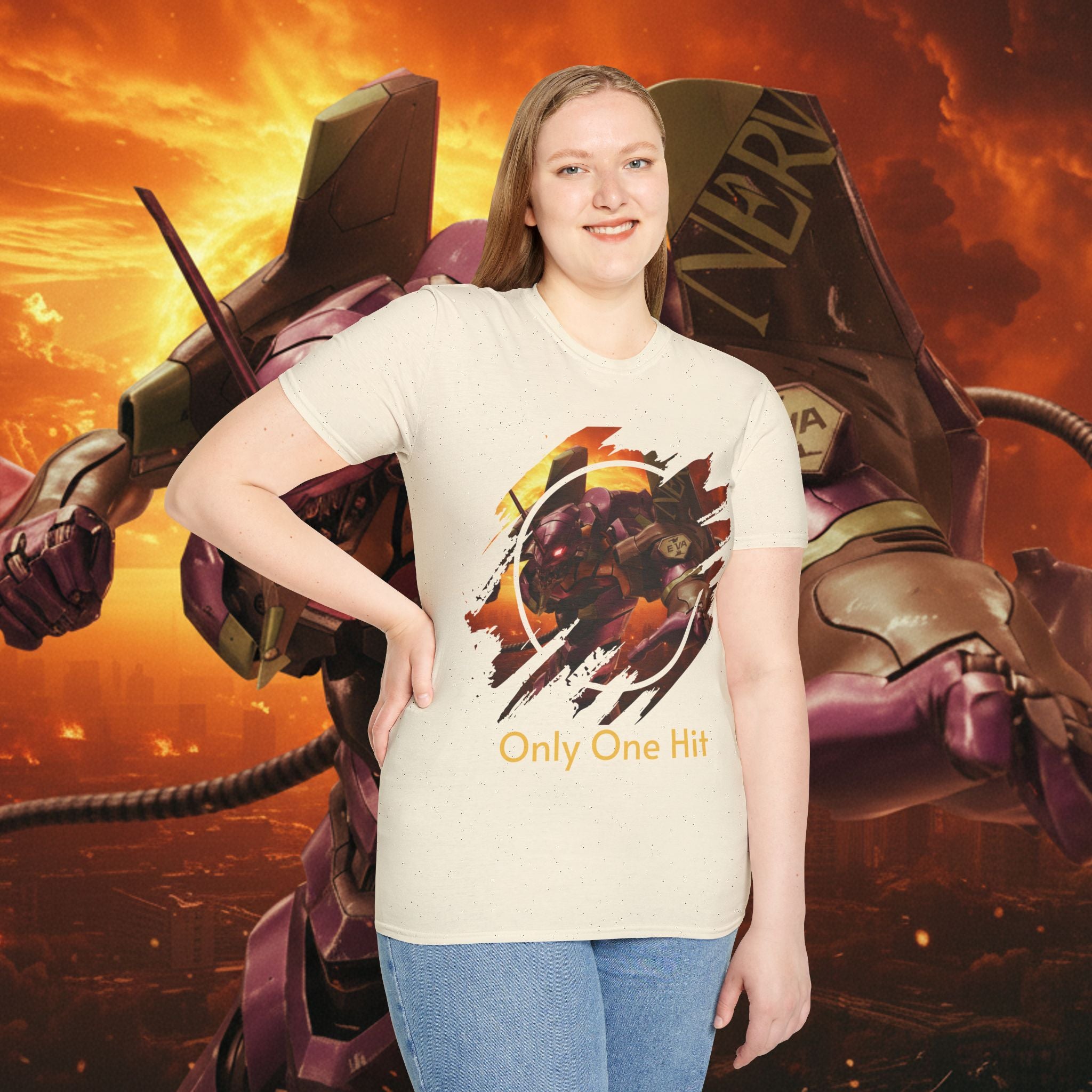 Only One Hit T-Shirt — Gamer Mech Battle Tee - EVA 1 - Neon Genesis Evangelion