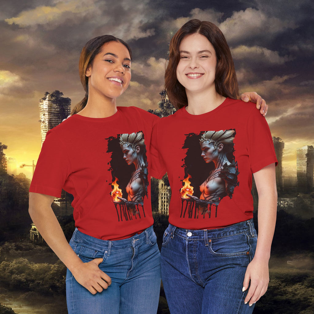 Mythic Fire Goddess T‑Shirt — Fantasy Portrait Tee with Flaming Orb - Alexia Ashford Side Face