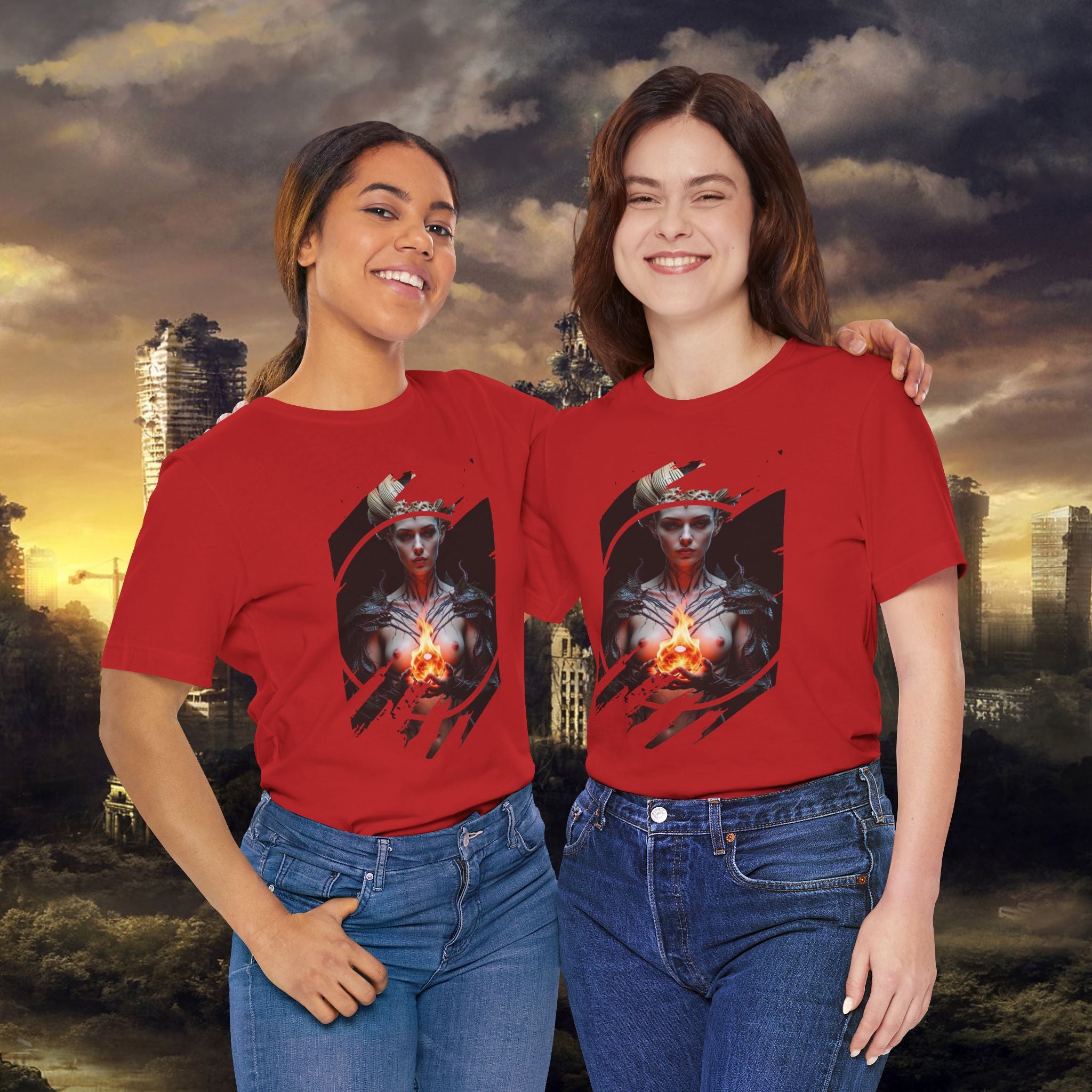 Dark Sorceress T‑Shirt — Fantasy Magic Witch Tee with Fiery Heart - Alexia Ashford