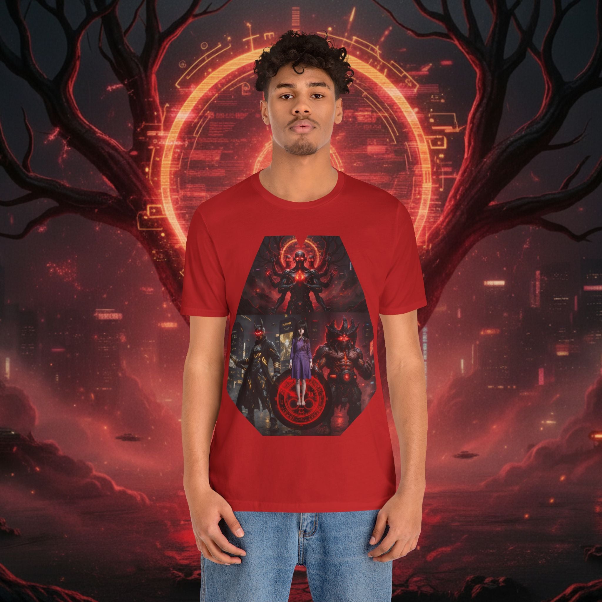 Superhero Squad Graphic Tee — Dark Red Mystic Design
