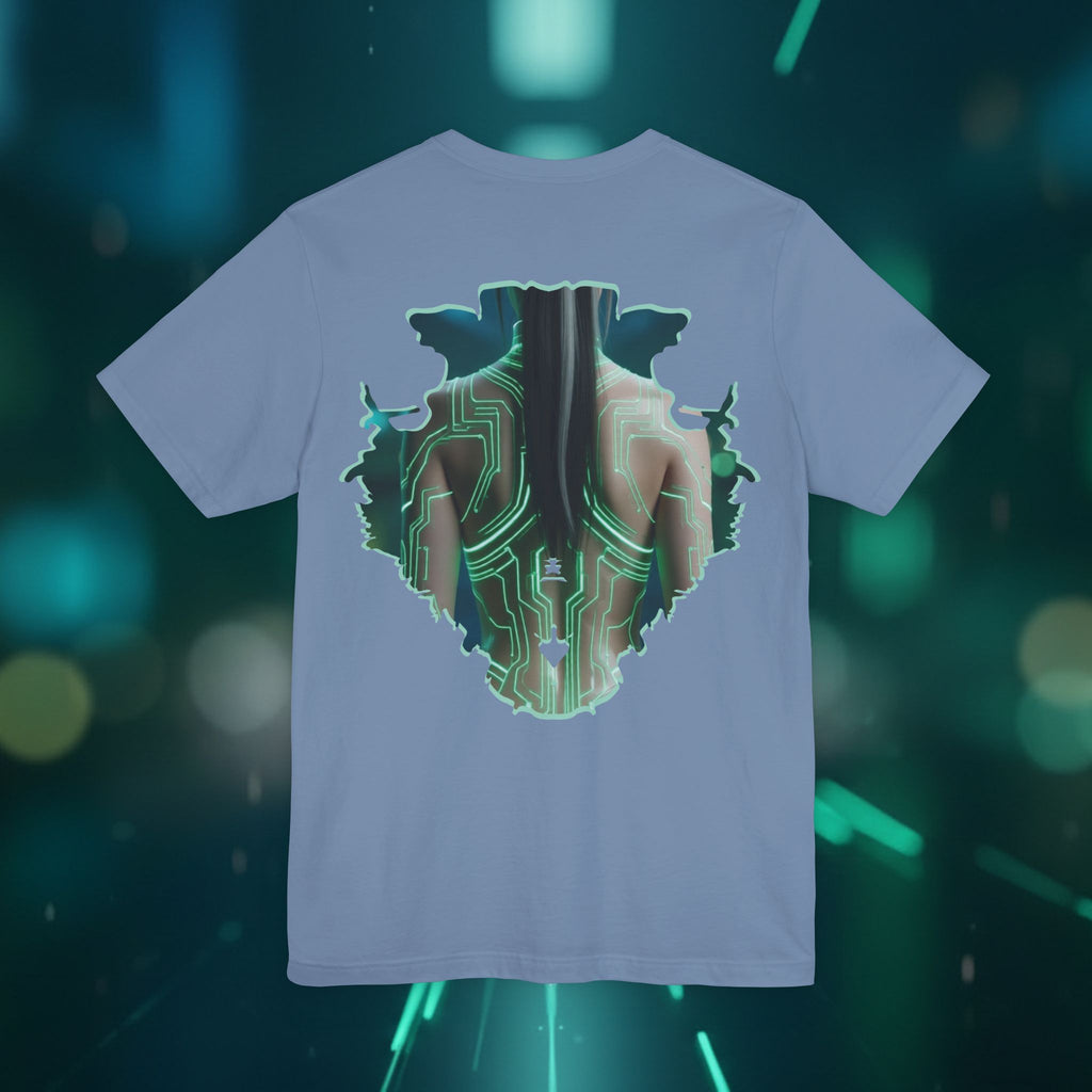 Cybernetic Portrait Tee — Futuristic Neon Circuit Face Graphic Shirt - Green Cyborg Woman