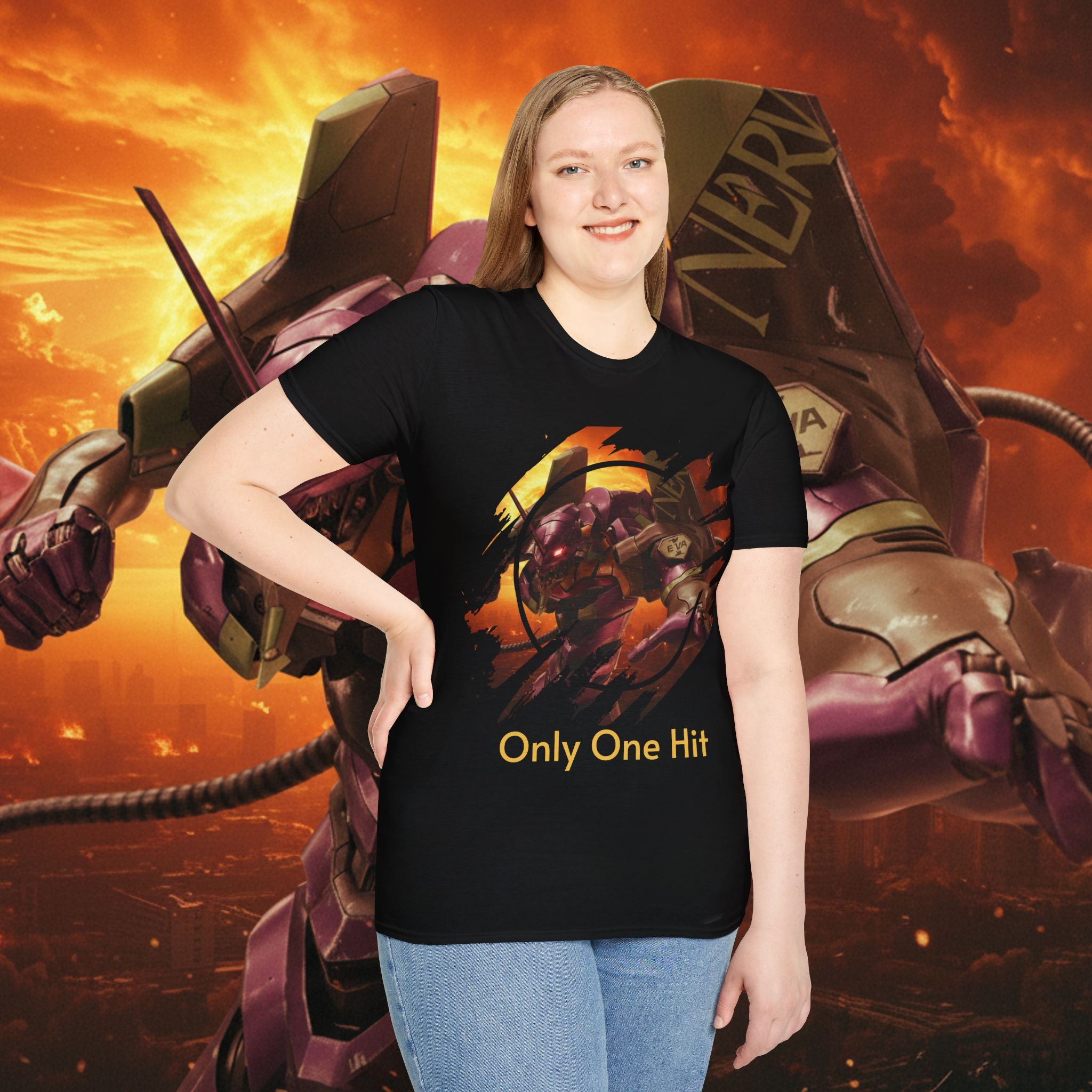 Only One Hit T-Shirt — Gamer Mech Battle Tee - EVA 1 - Neon Genesis Evangelion