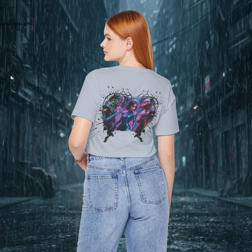 T-Shirt — "Big Family Reunion" Sci‑Fi Character Heart Graphic Tee - Battle Suits