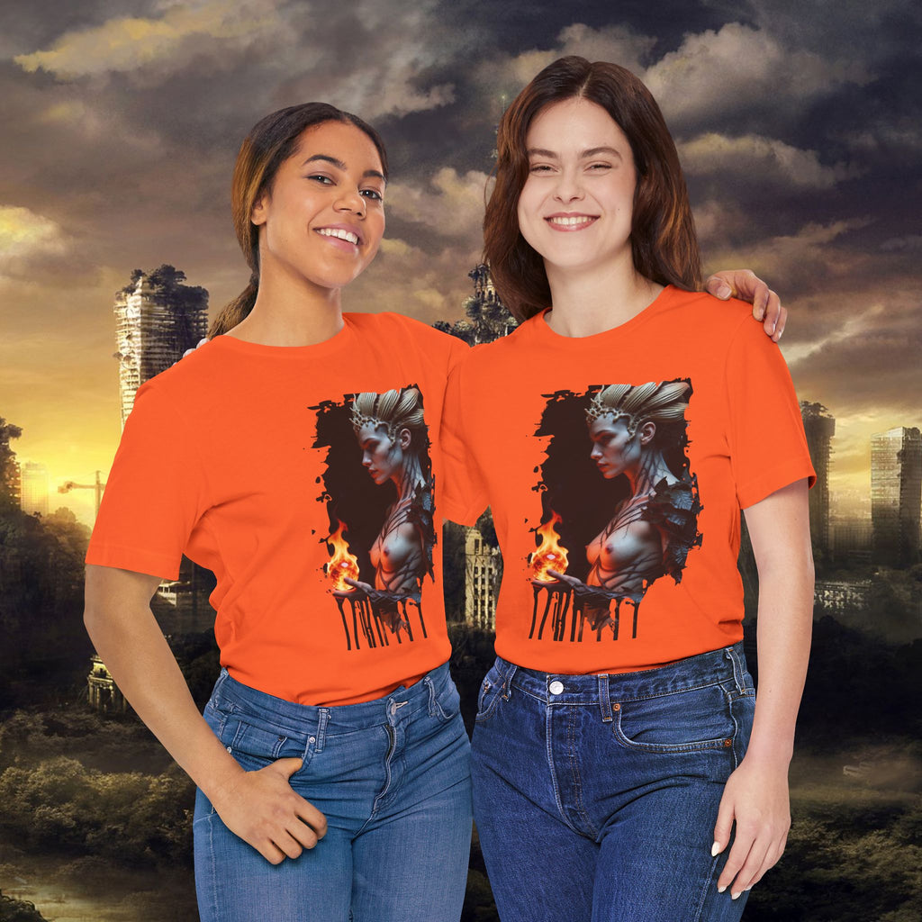 Mythic Fire Goddess T‑Shirt — Fantasy Portrait Tee with Flaming Orb - Alexia Ashford Side Face