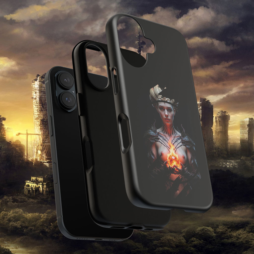 Fantasy Sorceress Phone Case — Dark Magic Mage with Fiery Orb Tough Case - Alexia Ashford