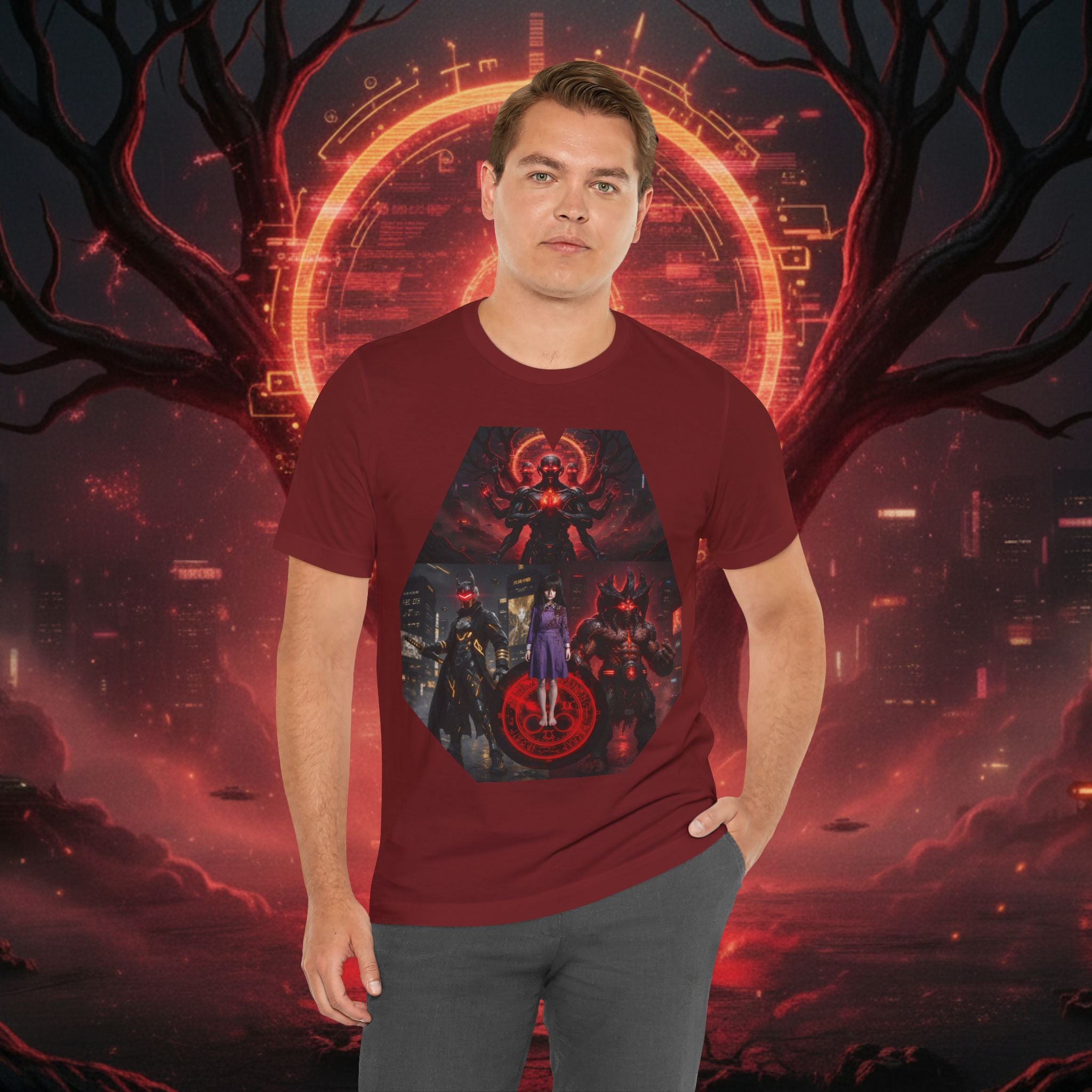 Superhero Squad Graphic Tee — Dark Red Mystic Design