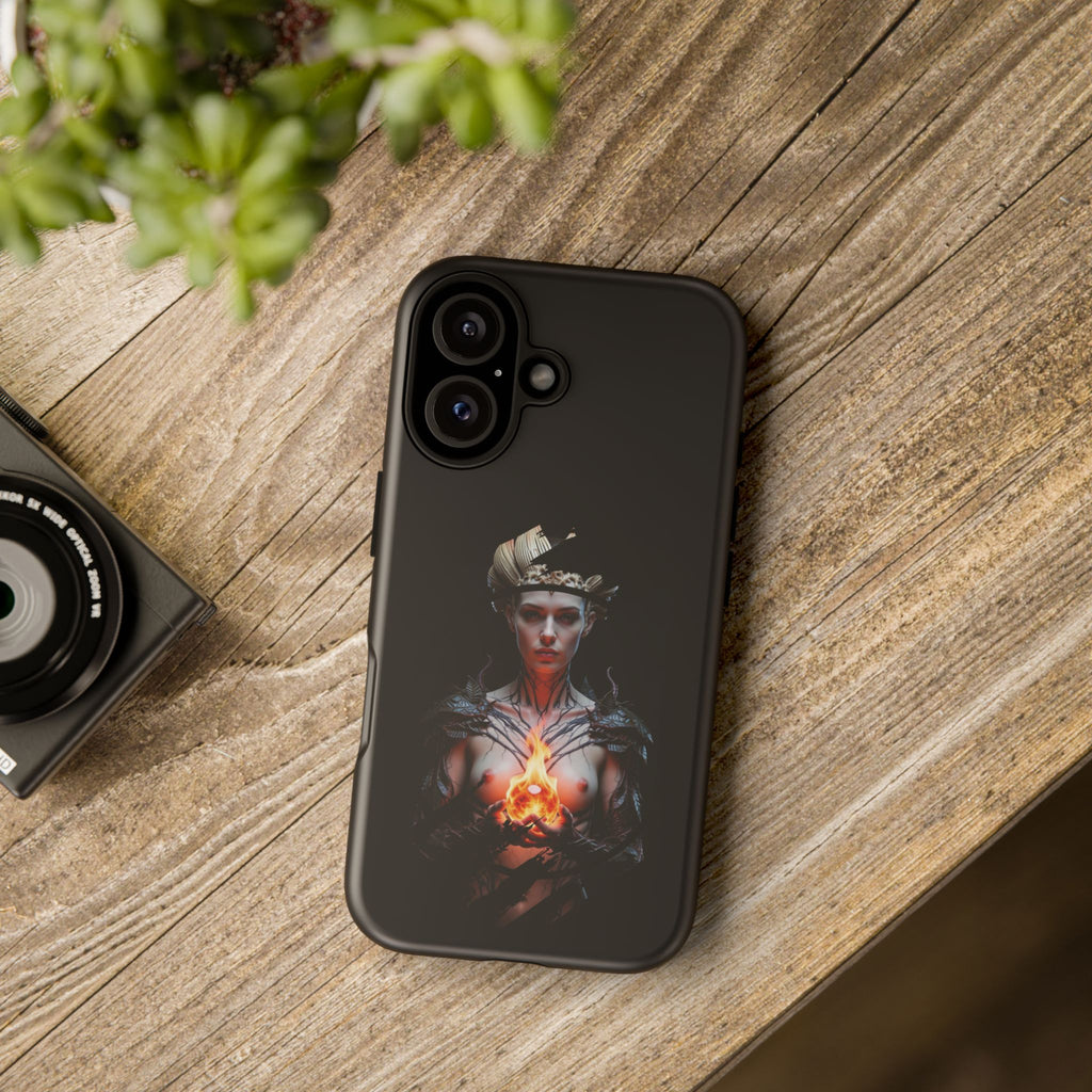 Fantasy Sorceress Phone Case — Dark Magic Mage with Fiery Orb Tough Case - Alexia Ashford