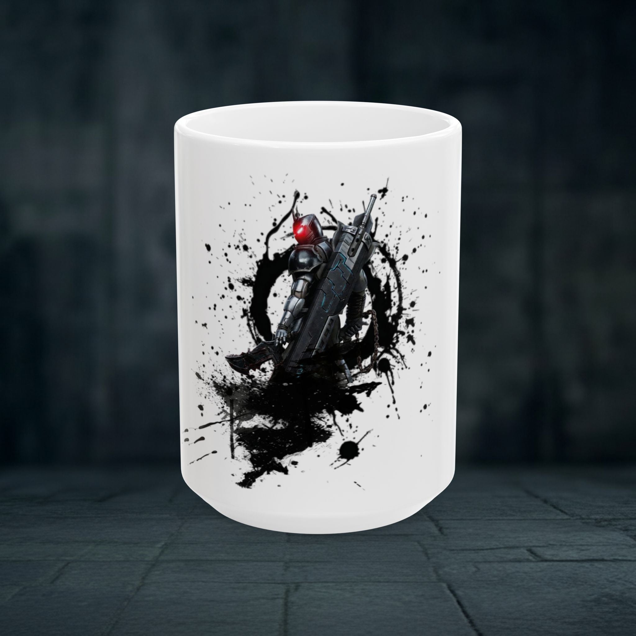 Splatter Sword Ceramic Mug — Gamer Fantasy Coffee Cup (11oz/15oz)