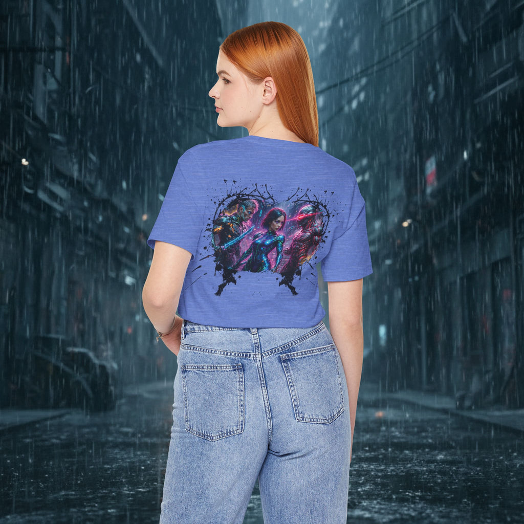 T-Shirt — "Big Family Reunion" Sci‑Fi Character Heart Graphic Tee - Battle Suits