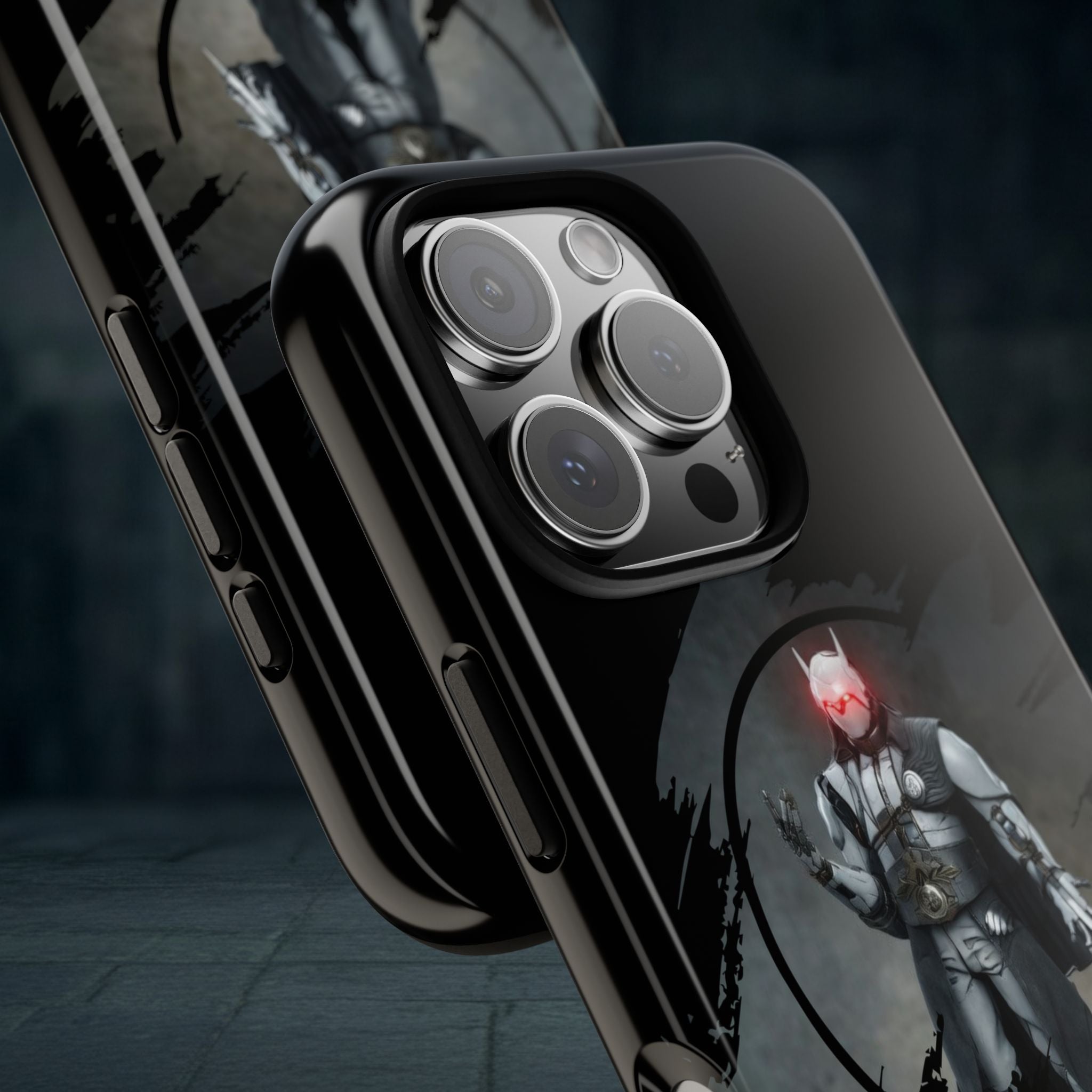 Galaxy Warrior Tough Phone Case — Dark Sci‑Fi Armor with Red Helm
