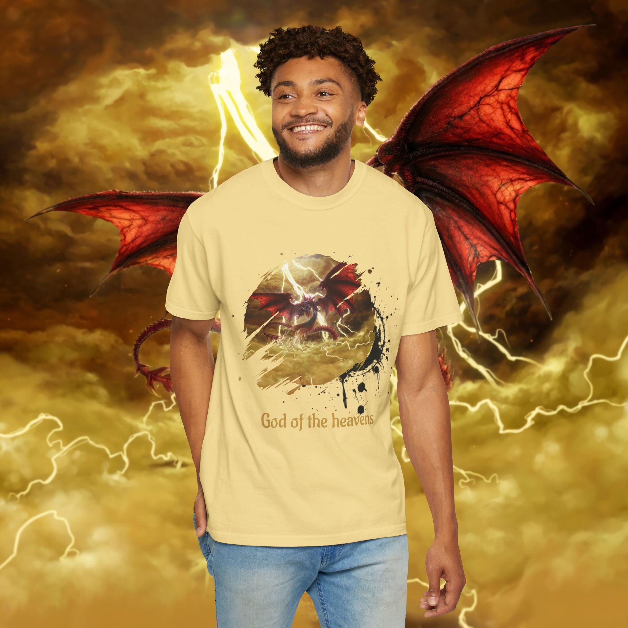God of the Heavens T-Shirt — Mythic Storm Graphic Tee - slifer the sky dragon