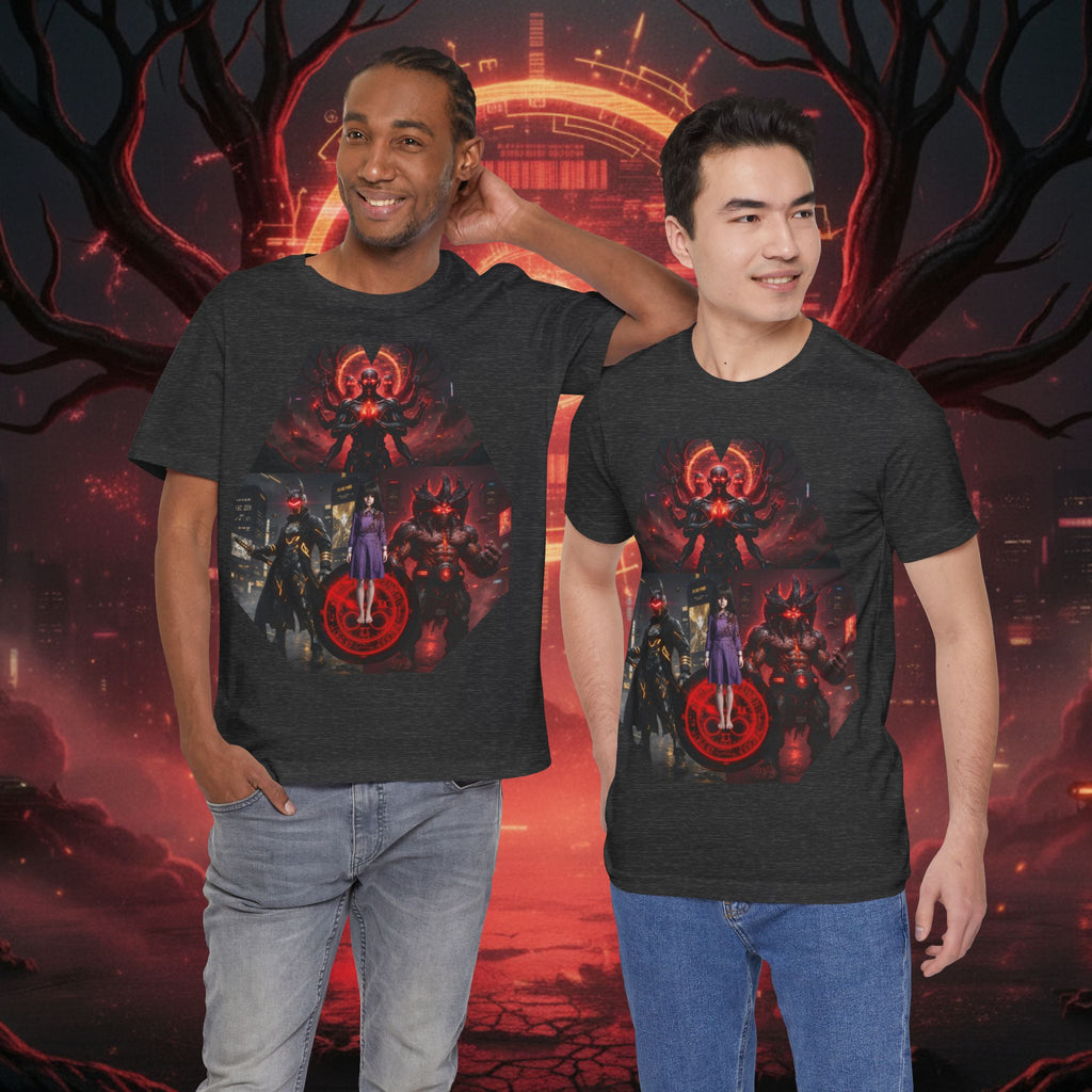 Superhero Squad Graphic Tee — Dark Red Mystic Design