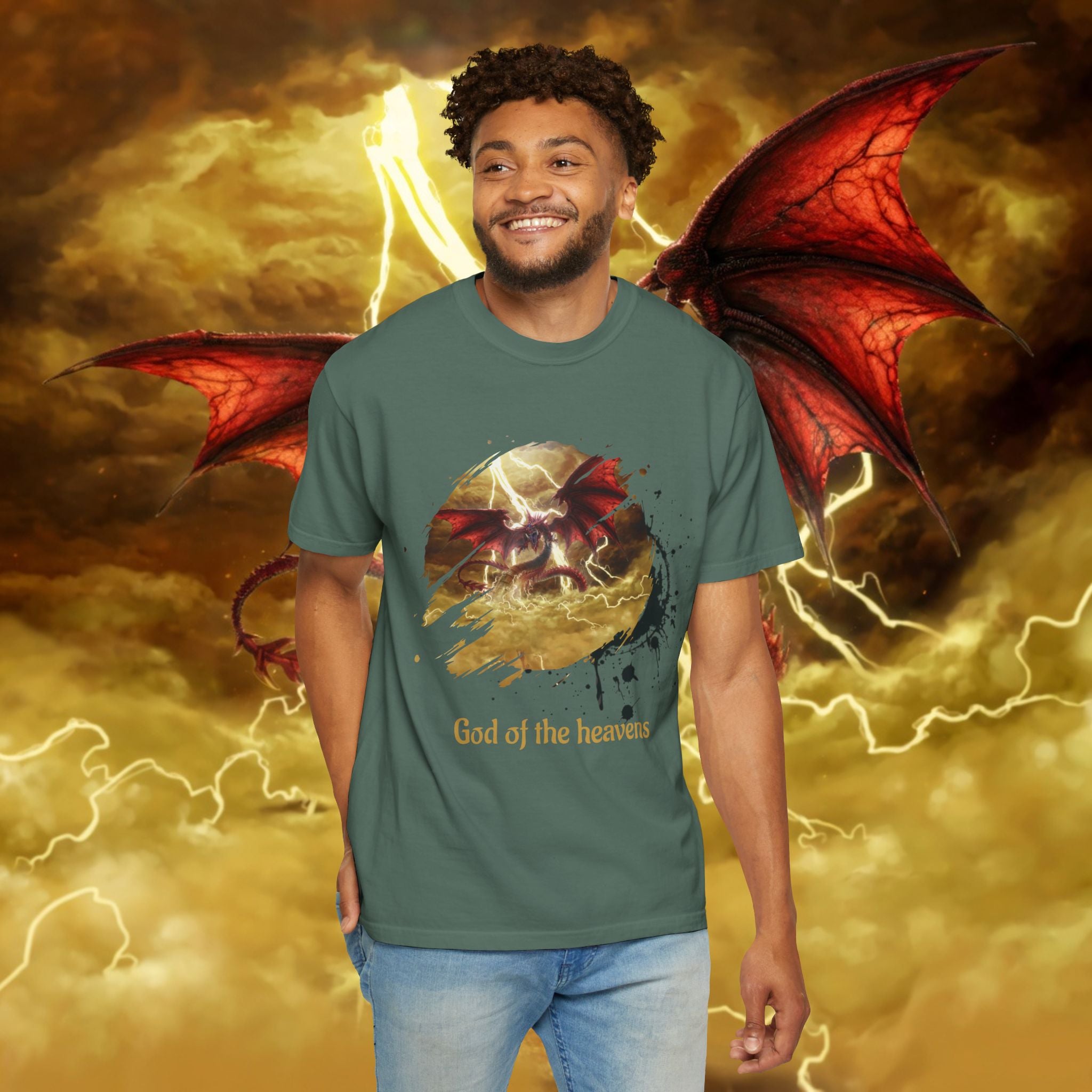 God of the Heavens T-Shirt — Mythic Storm Graphic Tee - slifer the sky dragon