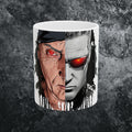 Split Face Cyborg vs Mutant Mug — Sci‑Fi Half‑Human Red Eye Ceramic Coffee Cup (11oz/15oz) JIGSAW Y WESKER - JIGWES