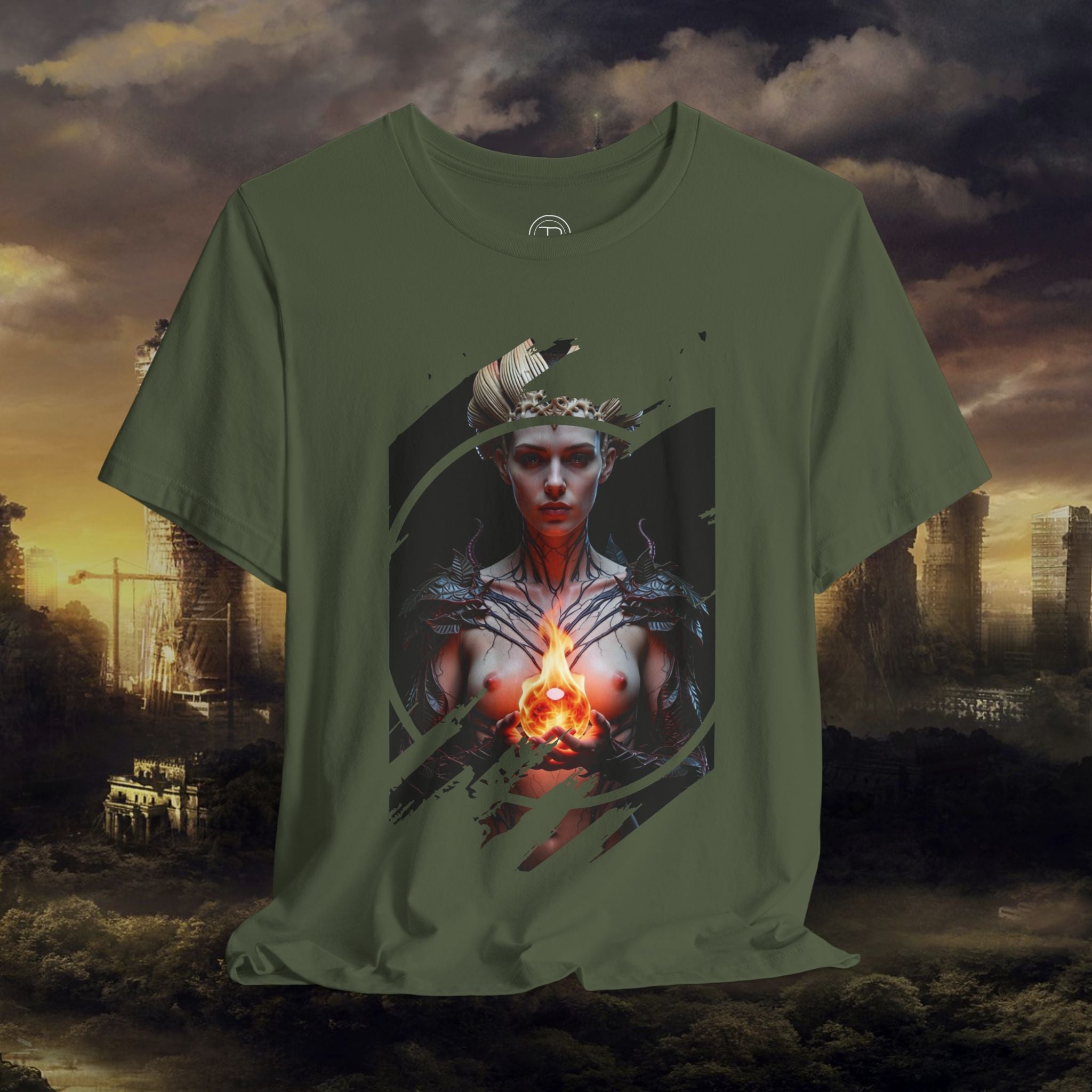 Dark Sorceress T‑Shirt — Fantasy Magic Witch Tee with Fiery Heart - Alexia Ashford