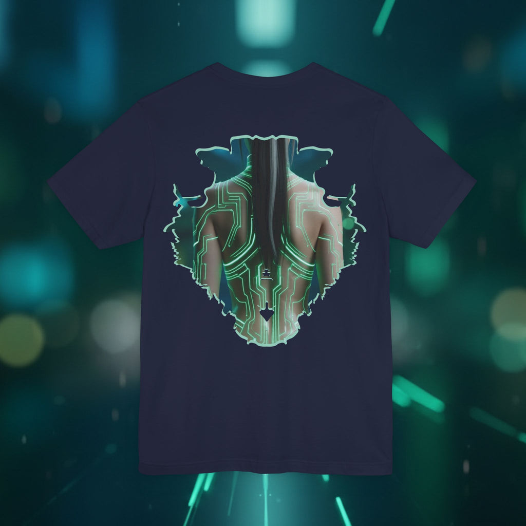 Cybernetic Portrait Tee — Futuristic Neon Circuit Face Graphic Shirt - Green Cyborg Woman