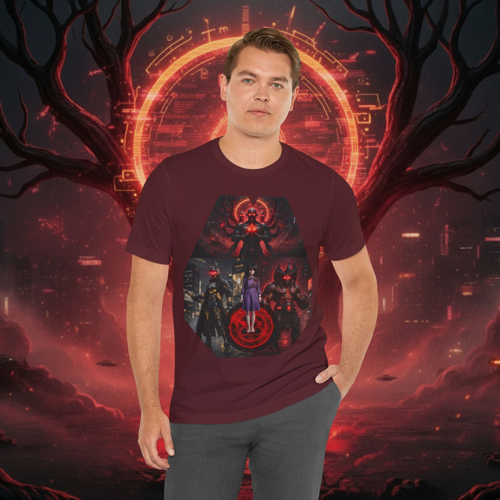 Superhero Squad Graphic Tee — Dark Red Mystic Design