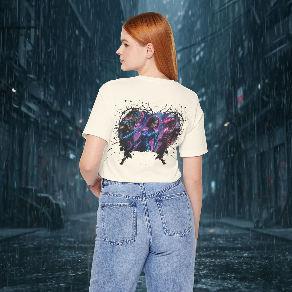 T-Shirt — "Big Family Reunion" Sci‑Fi Character Heart Graphic Tee - Battle Suits