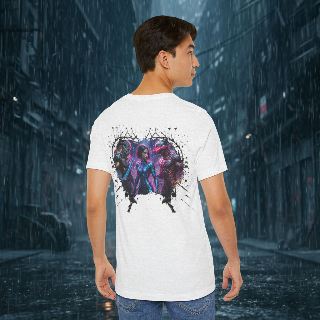 T-Shirt — "Big Family Reunion" Sci‑Fi Character Heart Graphic Tee - Battle Suits