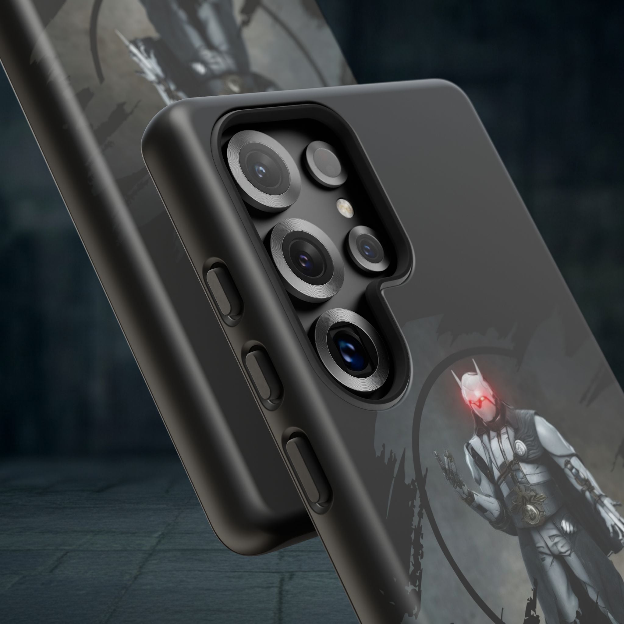 Galaxy Warrior Tough Phone Case — Dark Sci‑Fi Armor with Red Helm