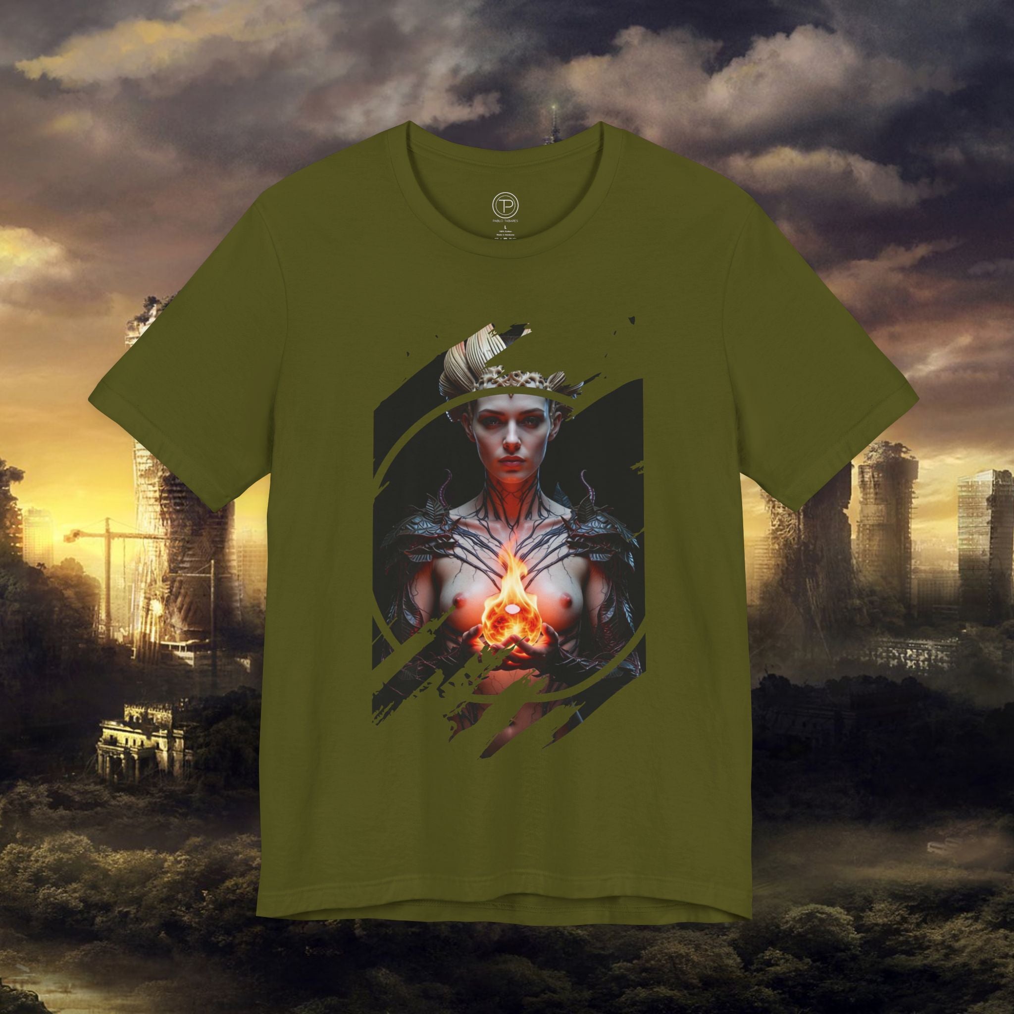 Dark Sorceress T‑Shirt — Fantasy Magic Witch Tee with Fiery Heart - Alexia Ashford