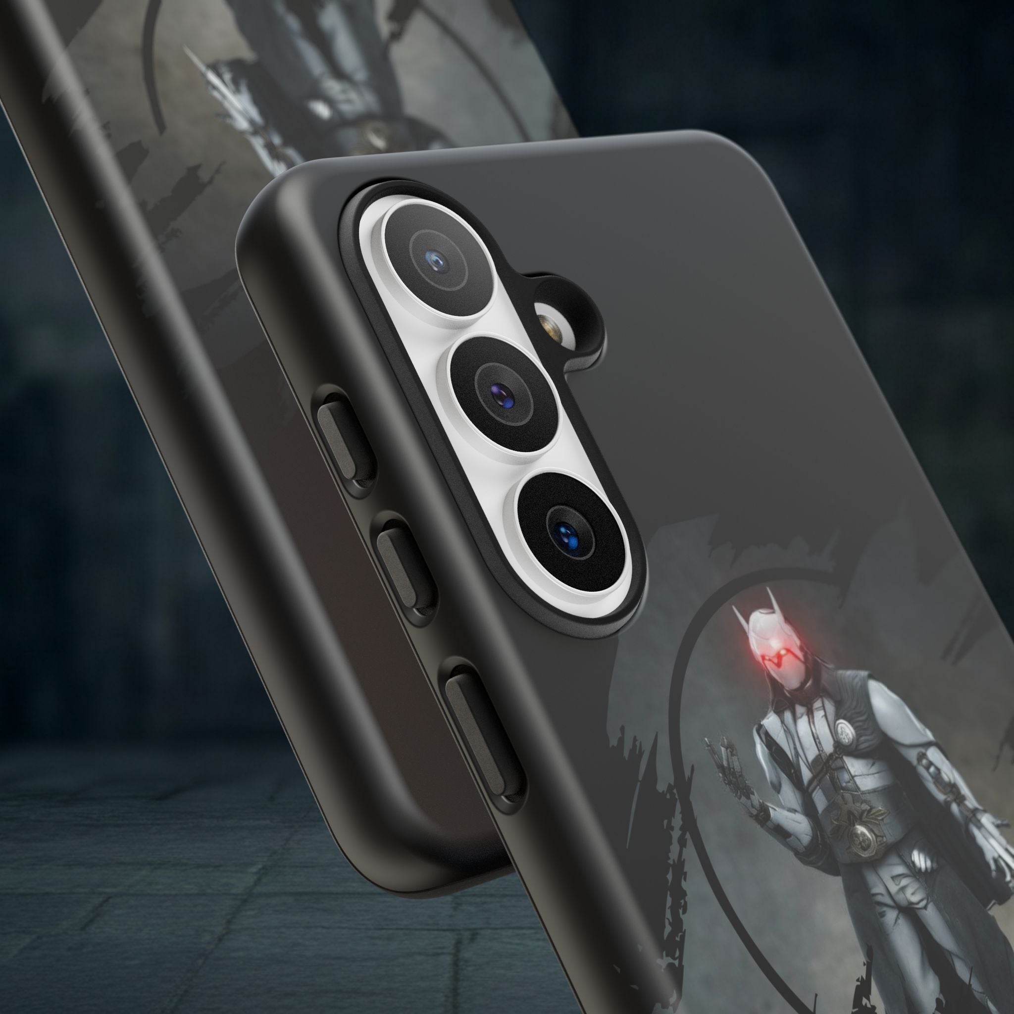 Galaxy Warrior Tough Phone Case — Dark Sci‑Fi Armor with Red Helm