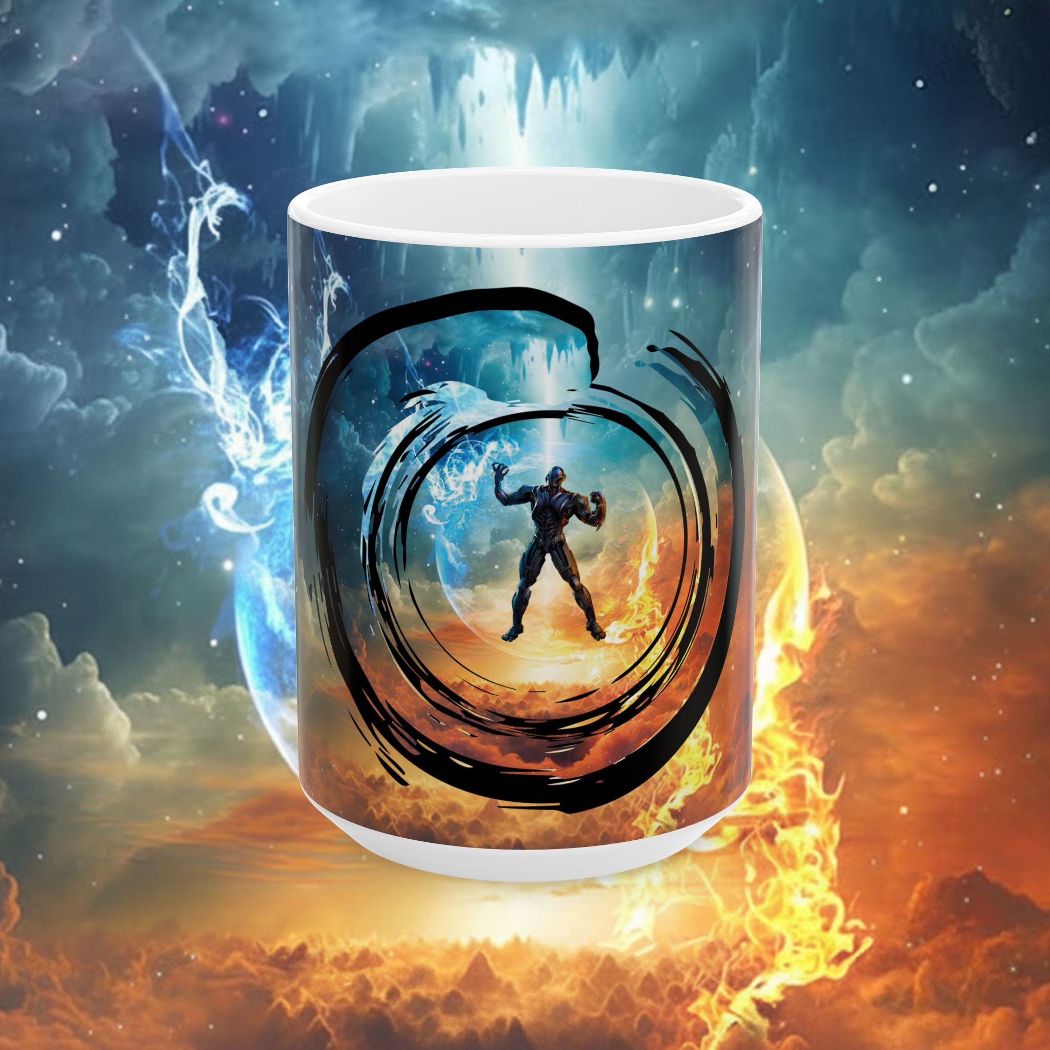 Space Warrior Ceramic Mug – Cosmic Battle Silhouette Coffee Cup (11oz, 15oz) - Ultron