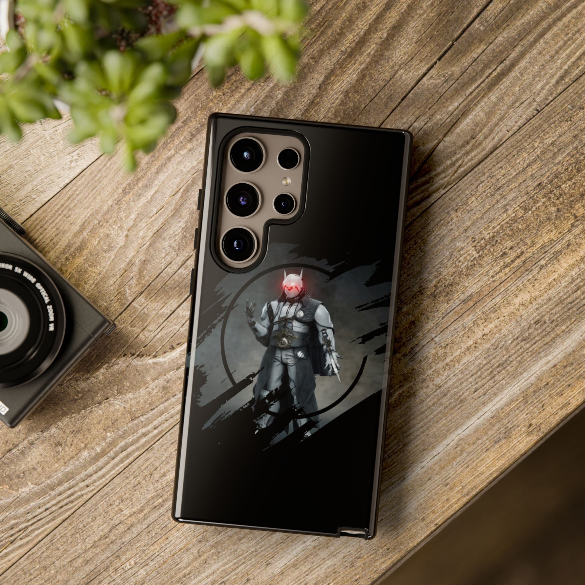 Galaxy Warrior Tough Phone Case — Dark Sci‑Fi Armor with Red Helm