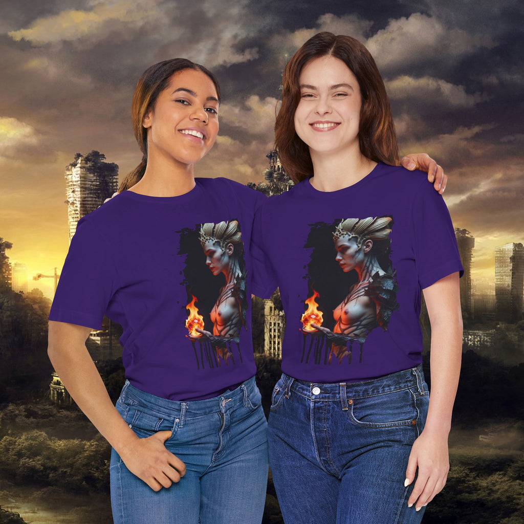 Mythic Fire Goddess T‑Shirt — Fantasy Portrait Tee with Flaming Orb - Alexia Ashford Side Face