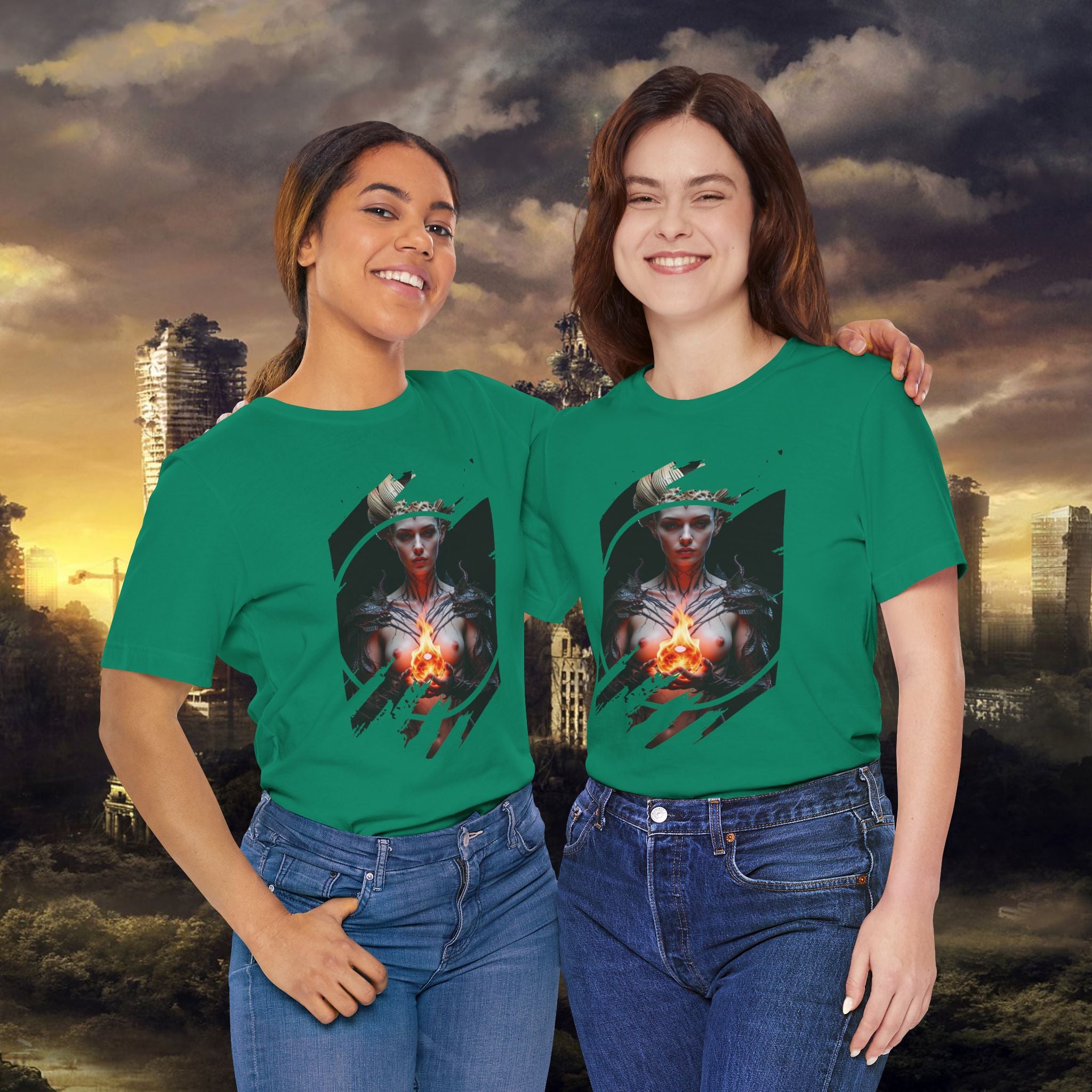 Dark Sorceress T‑Shirt — Fantasy Magic Witch Tee with Fiery Heart - Alexia Ashford