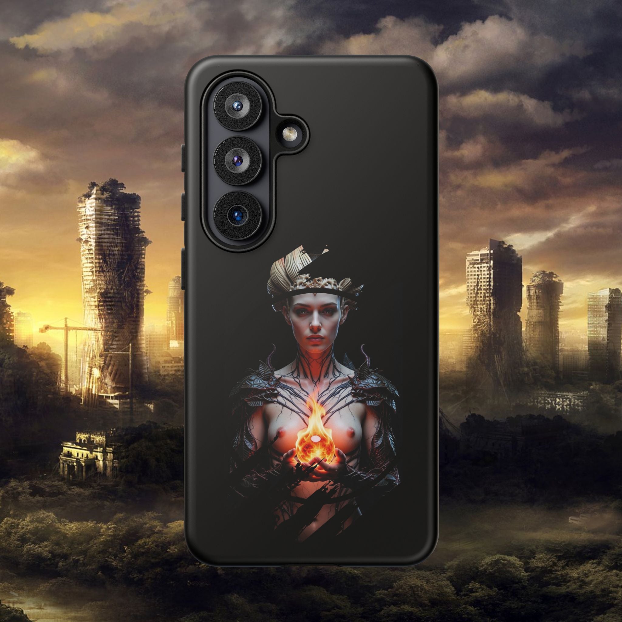 Fantasy Sorceress Phone Case — Dark Magic Mage with Fiery Orb Tough Case - Alexia Ashford