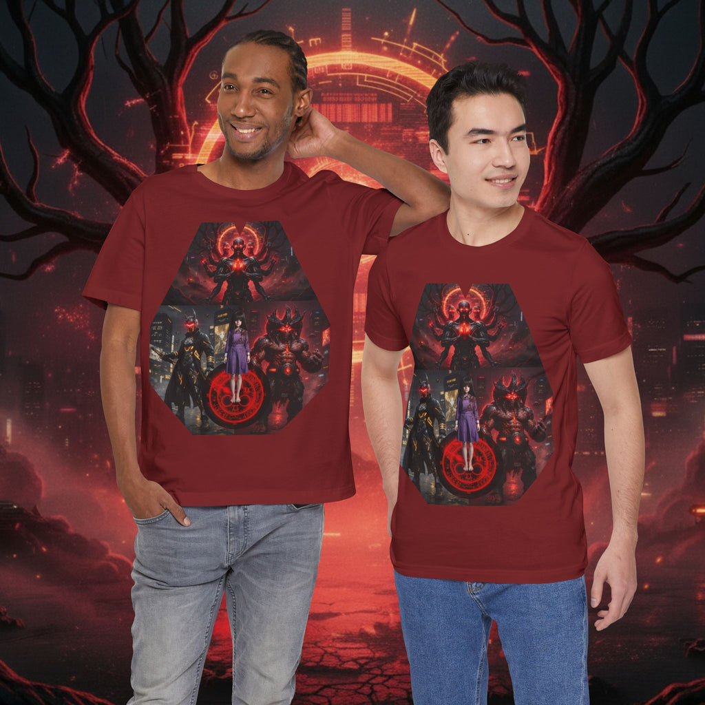 Superhero Squad Graphic Tee — Dark Red Mystic Design