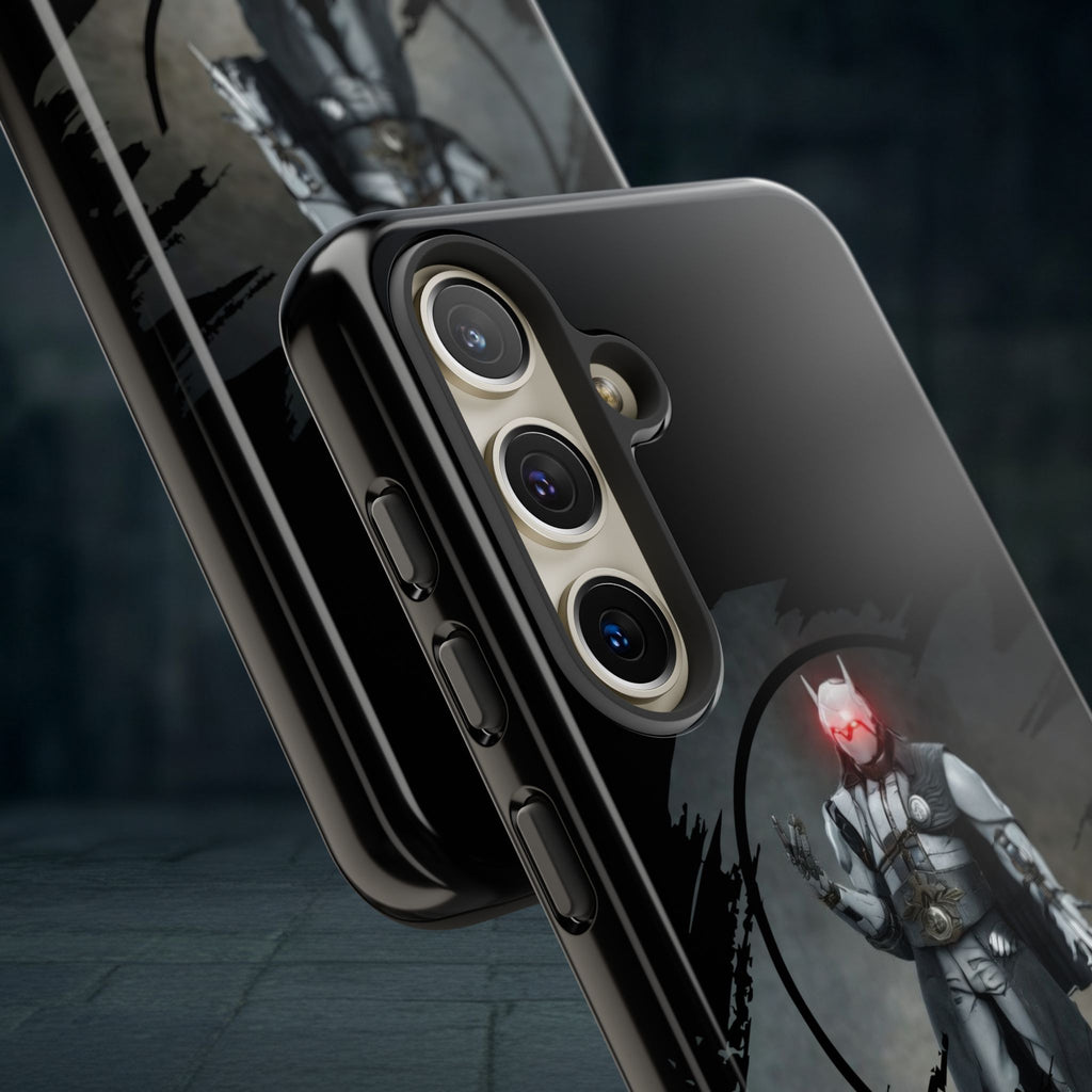 Galaxy Warrior Tough Phone Case — Dark Sci‑Fi Armor with Red Helm