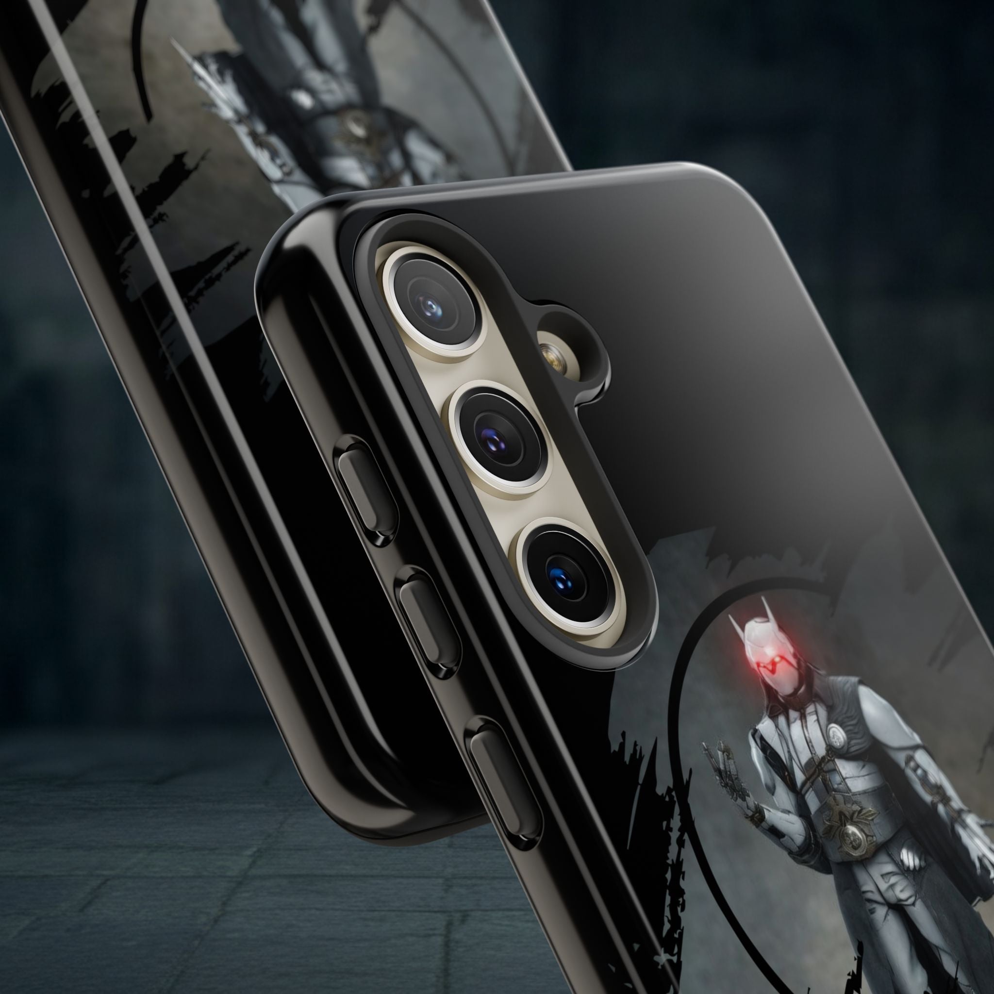 Galaxy Warrior Tough Phone Case — Dark Sci‑Fi Armor with Red Helm