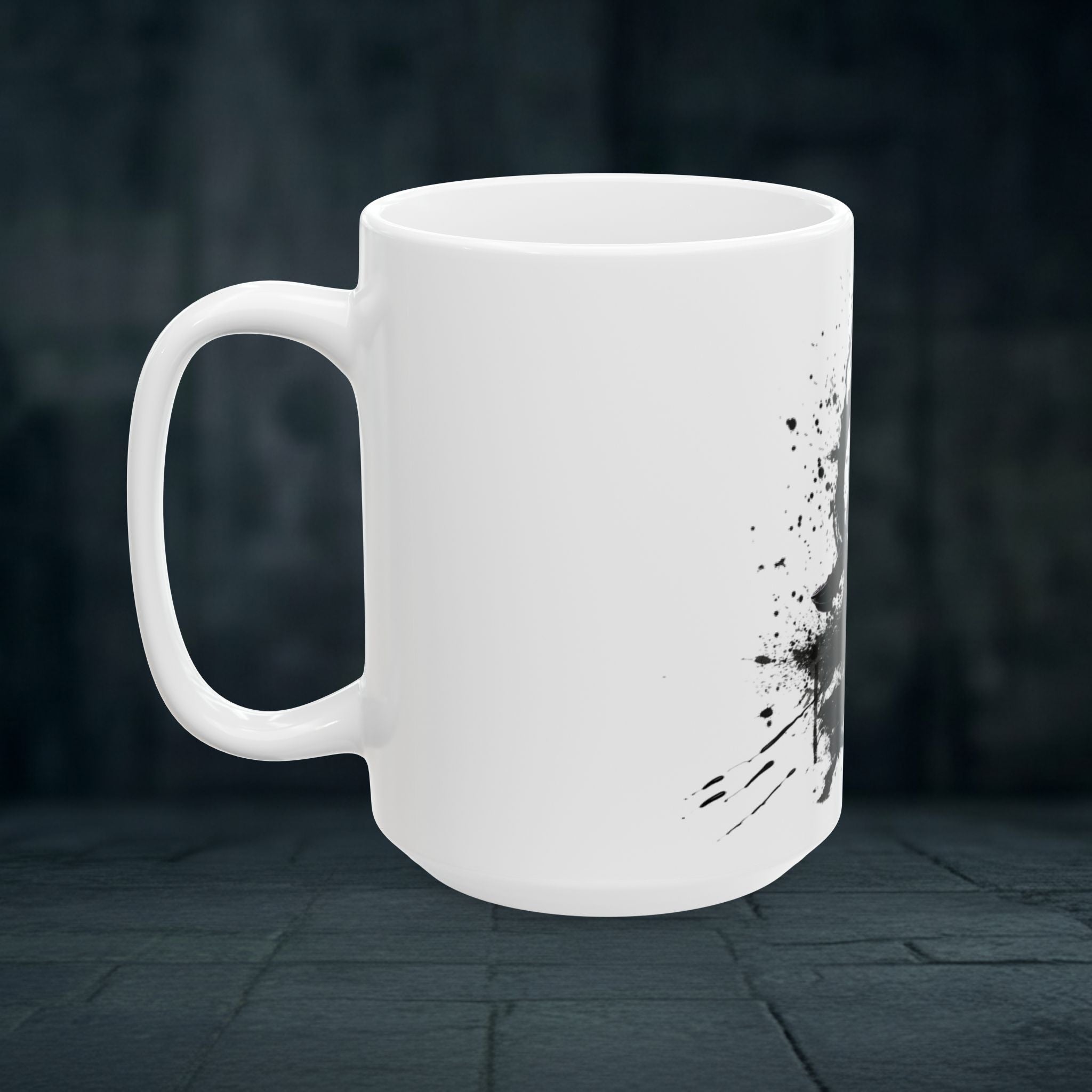Splatter Sword Ceramic Mug — Gamer Fantasy Coffee Cup (11oz/15oz)