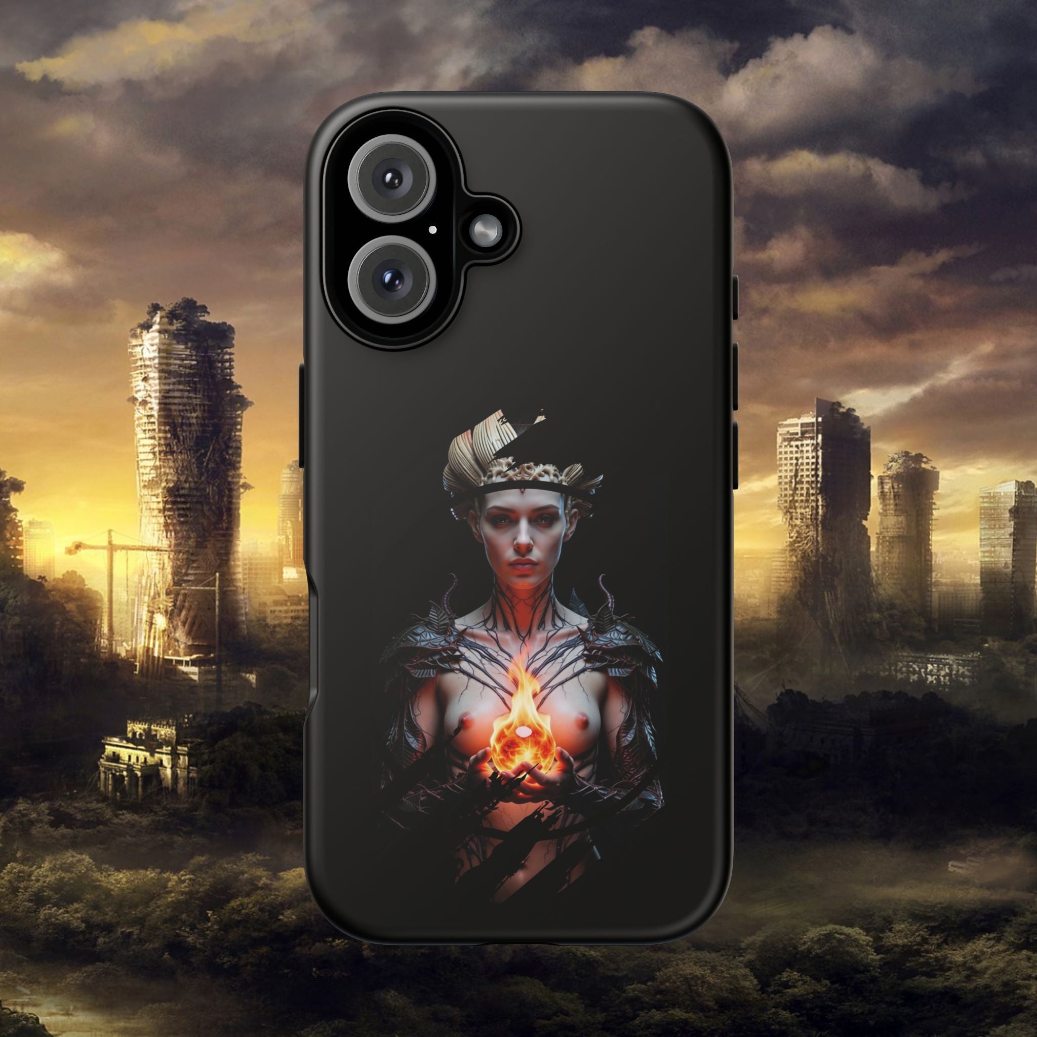 Fantasy Sorceress Phone Case — Dark Magic Mage with Fiery Orb Tough Case - Alexia Ashford