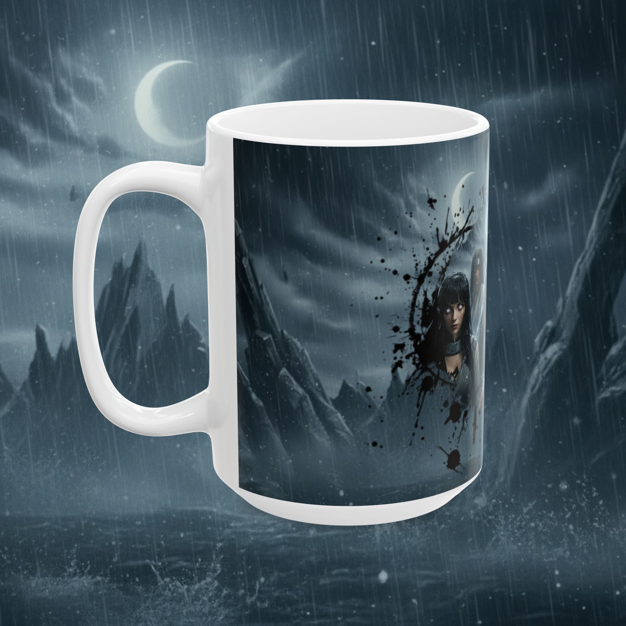 Horror Game Character Ceramic Mug — Dark Moon Night Coffee Cup (11oz/15oz) - Byakugan Family and Riddick