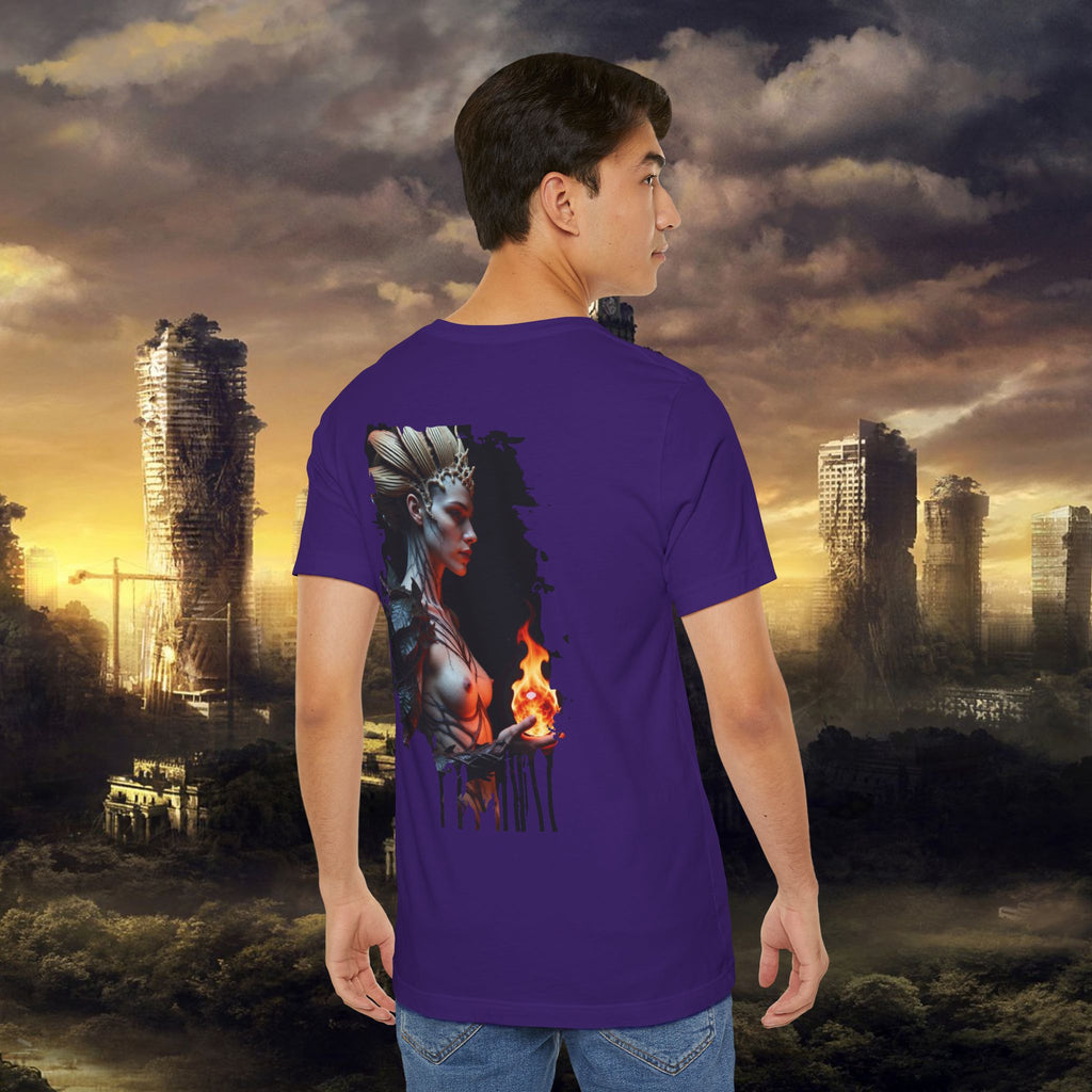 Mythic Fire Goddess T‑Shirt — Fantasy Portrait Tee with Flaming Orb - Alexia Ashford Side Face
