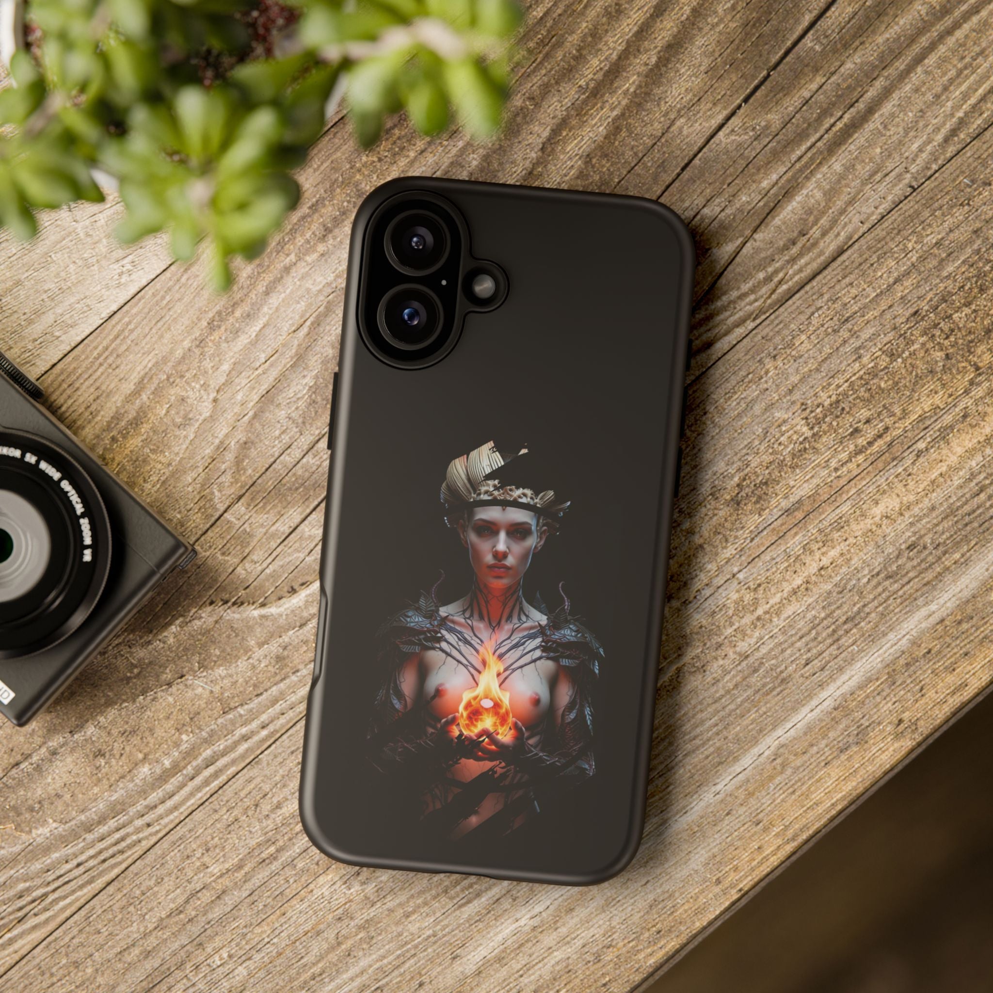 Fantasy Sorceress Phone Case — Dark Magic Mage with Fiery Orb Tough Case - Alexia Ashford