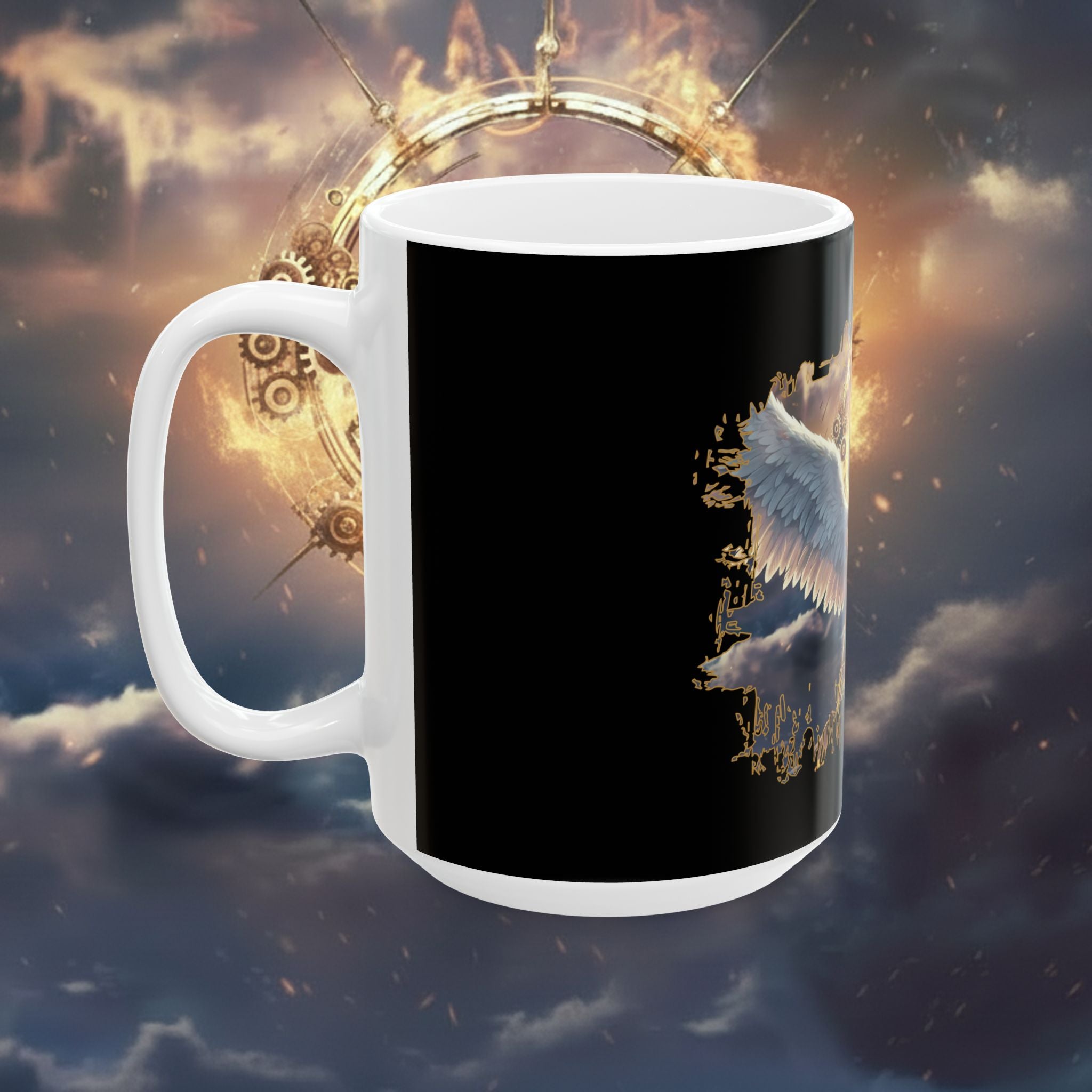 Angel Warrior Ceramic Mug — Gothic Halo Fantasy Coffee Cup (11oz, 15oz) - Alita Battle Angel Two Wings