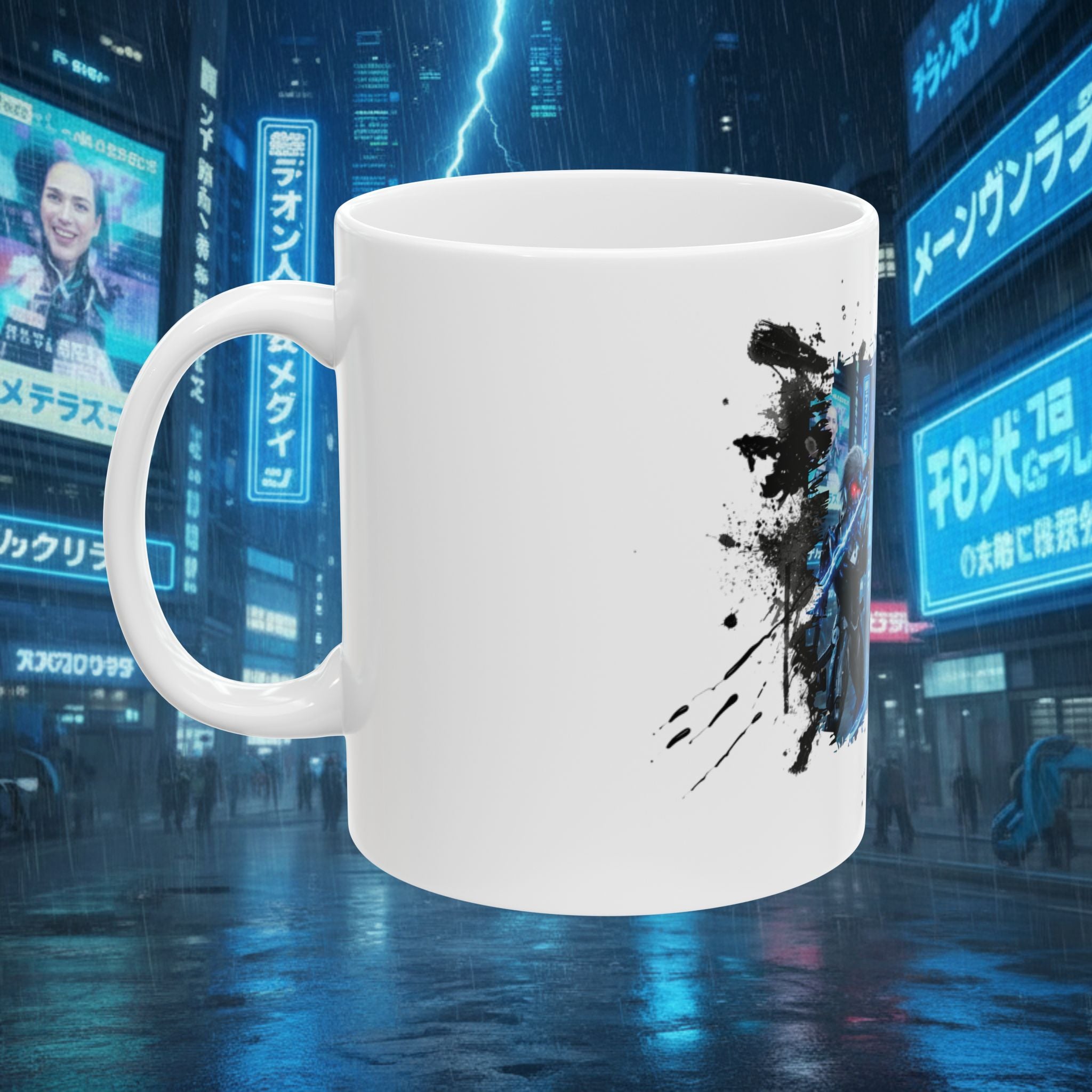 Cyberpunk Squad Ceramic Mug — Futuristic City Night Coffee Cup (11oz/15oz) - Battle Suits