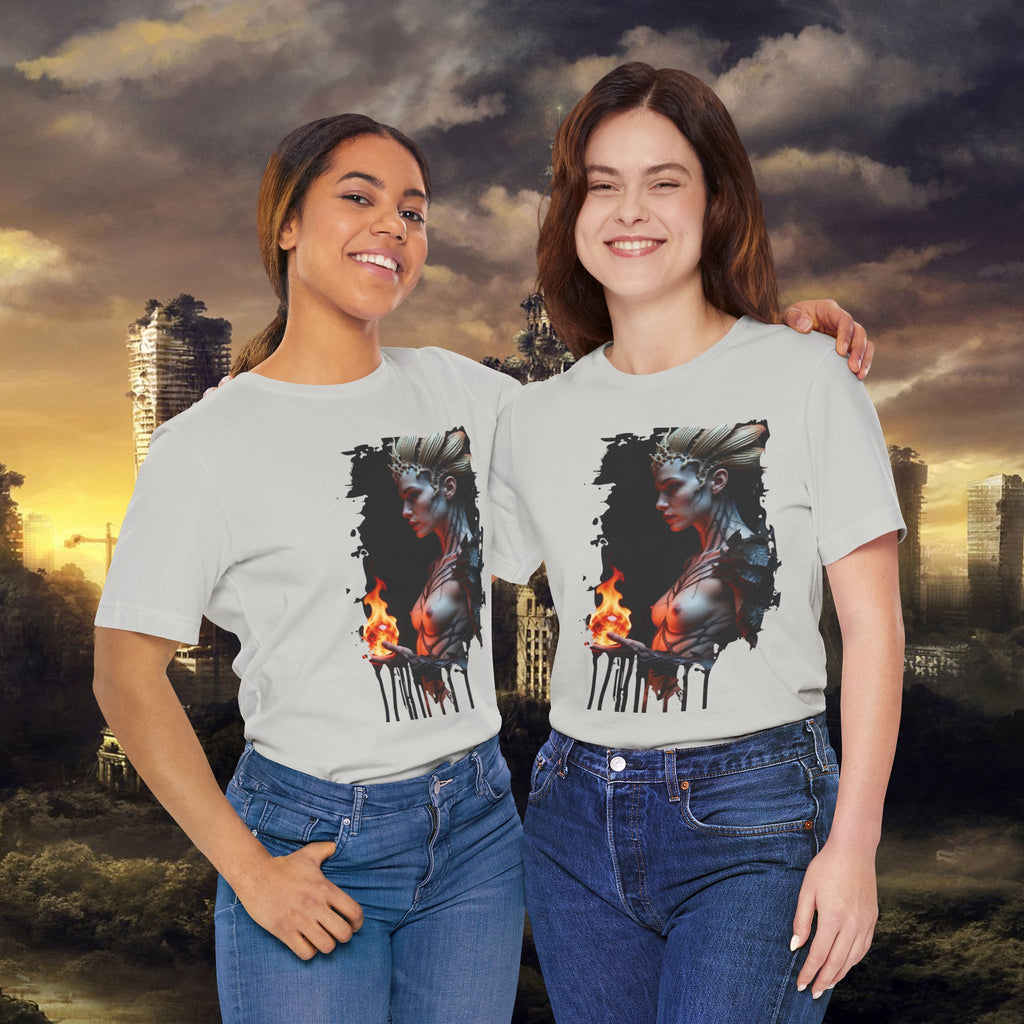 Mythic Fire Goddess T‑Shirt — Fantasy Portrait Tee with Flaming Orb - Alexia Ashford Side Face
