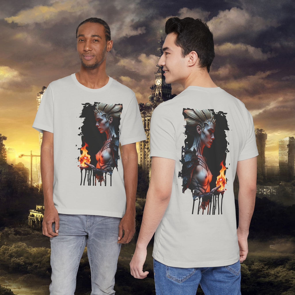 Mythic Fire Goddess T‑Shirt — Fantasy Portrait Tee with Flaming Orb - Alexia Ashford Side Face